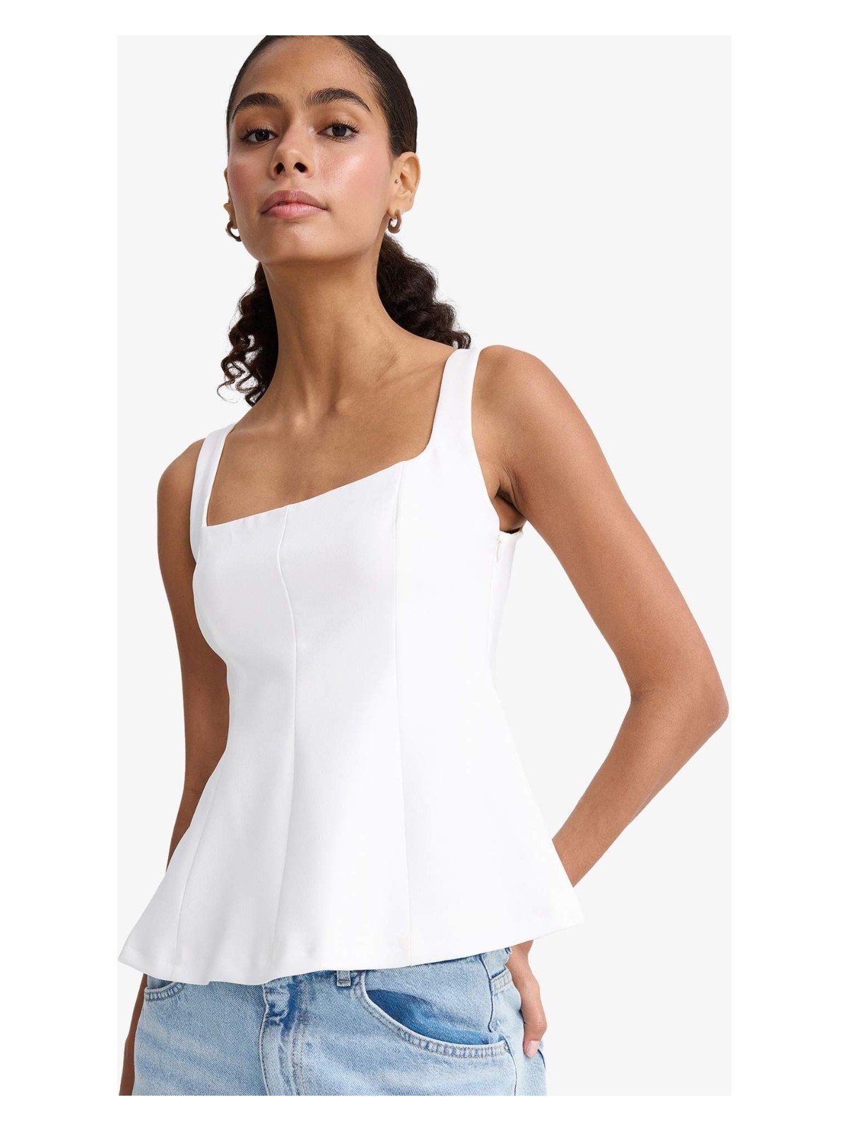 DeFacto Fitted Kare Yaka Askılı Bluz F3471AX25AU - Görsel 6
