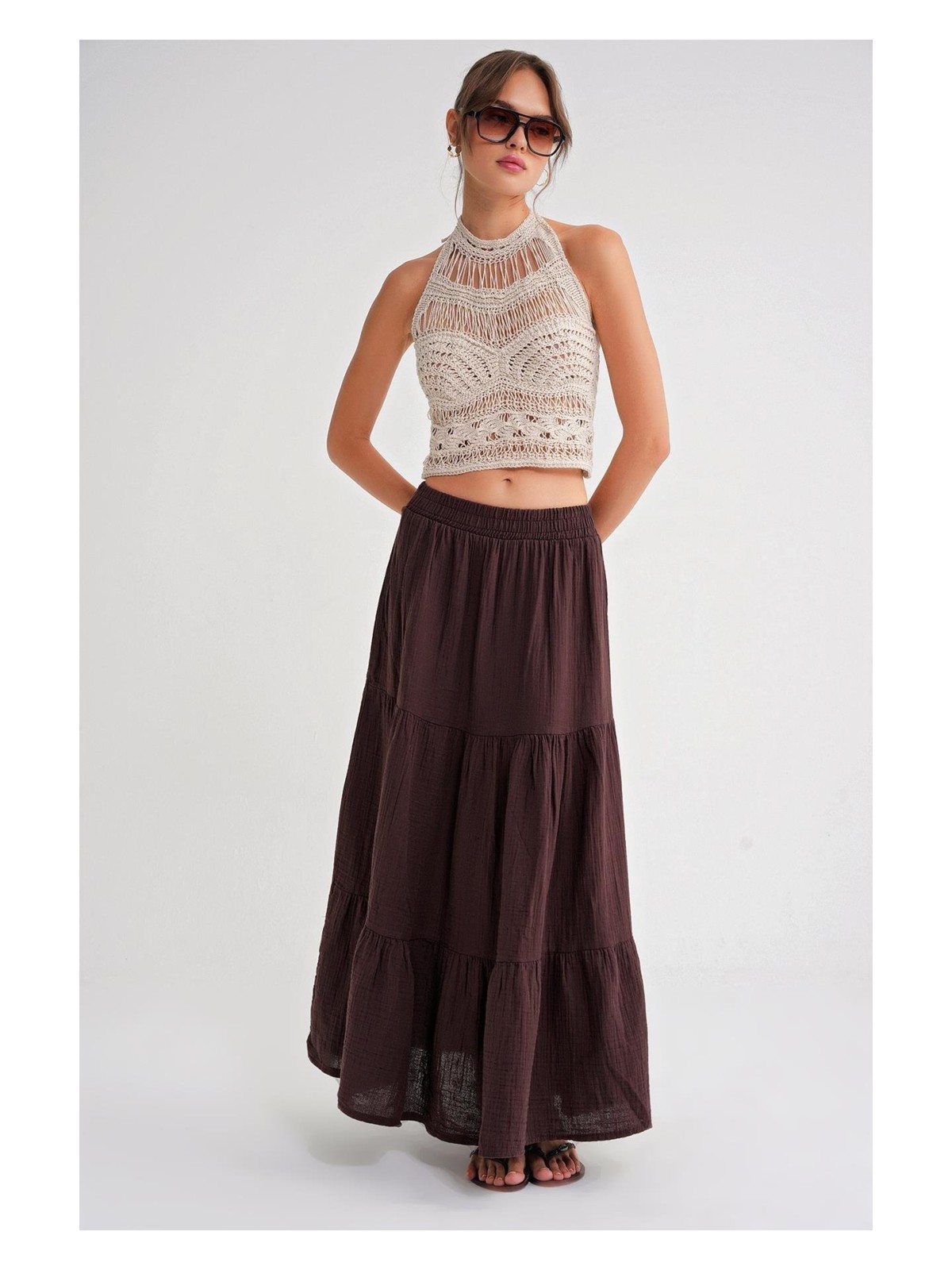 Mixray 4567 Kadın Fırfırlı Uzun Müslin Etek Bebe Mavi - Görsel 9