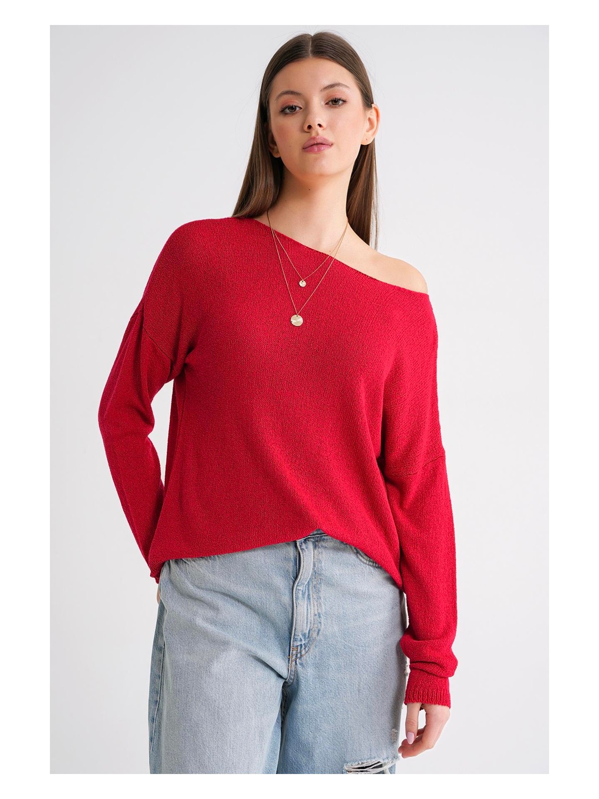 Mixray 6933 Kadın Kayık Yaka Ince Mevsimlik Triko Kazak Lila - Görsel 8