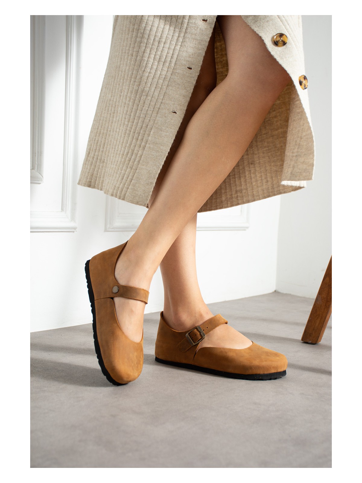 Uniqueqoop Ottawa Hakiki Deri Mantar Taban Ortopedik Kadın Babet