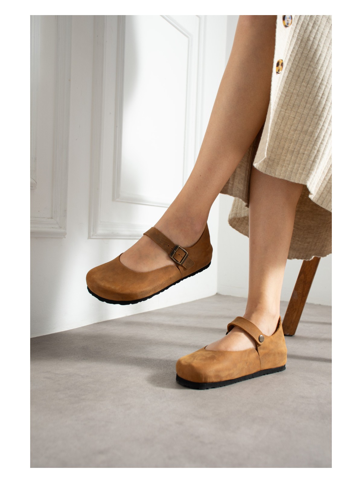 Uniqueqoop Ottawa Hakiki Deri Mantar Taban Ortopedik Kadın Babet - Görsel 3