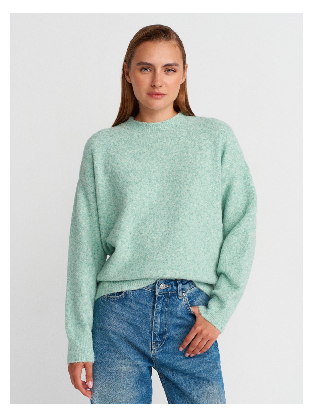 Dilvin 10640 Bisiklet Yaka Yumuşak Dokulu Triko Kazak-Vizon M. - Görsel 4