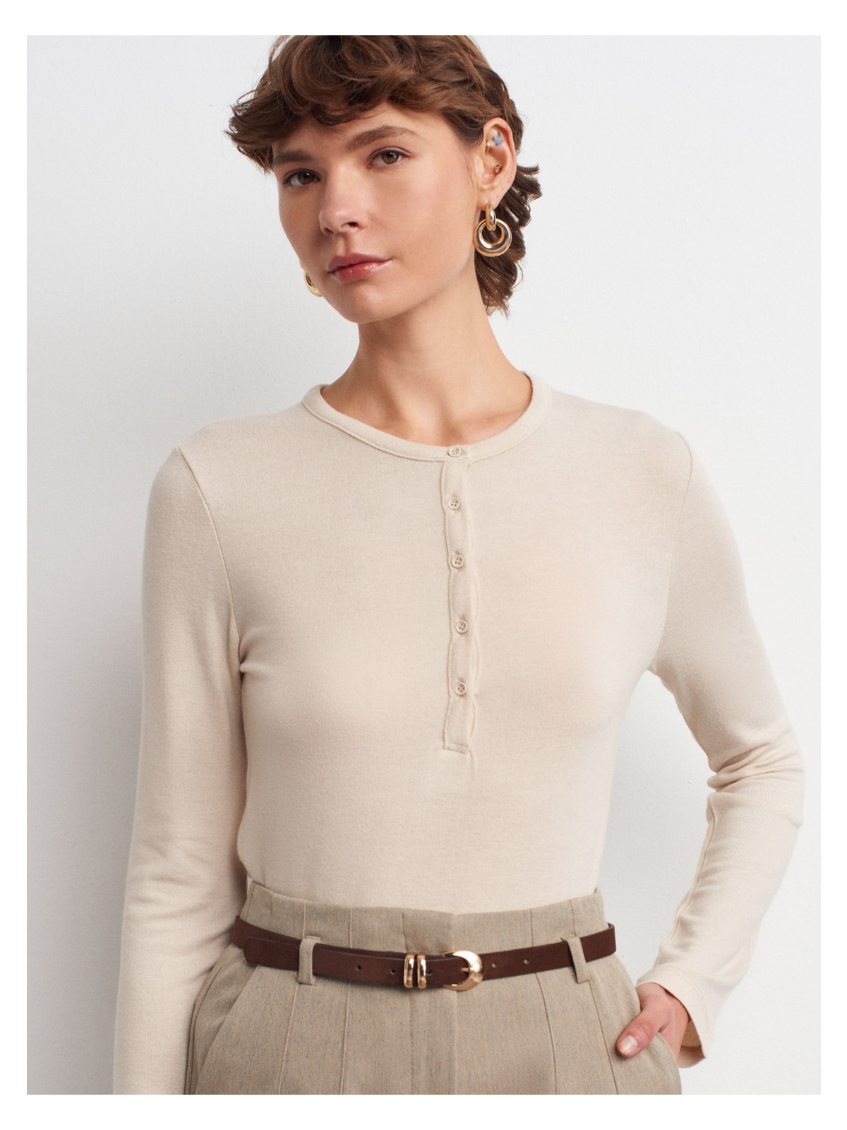 Dilvin 31544 Düğmeli Uzun Kollu Top-Siyah - Görsel 6