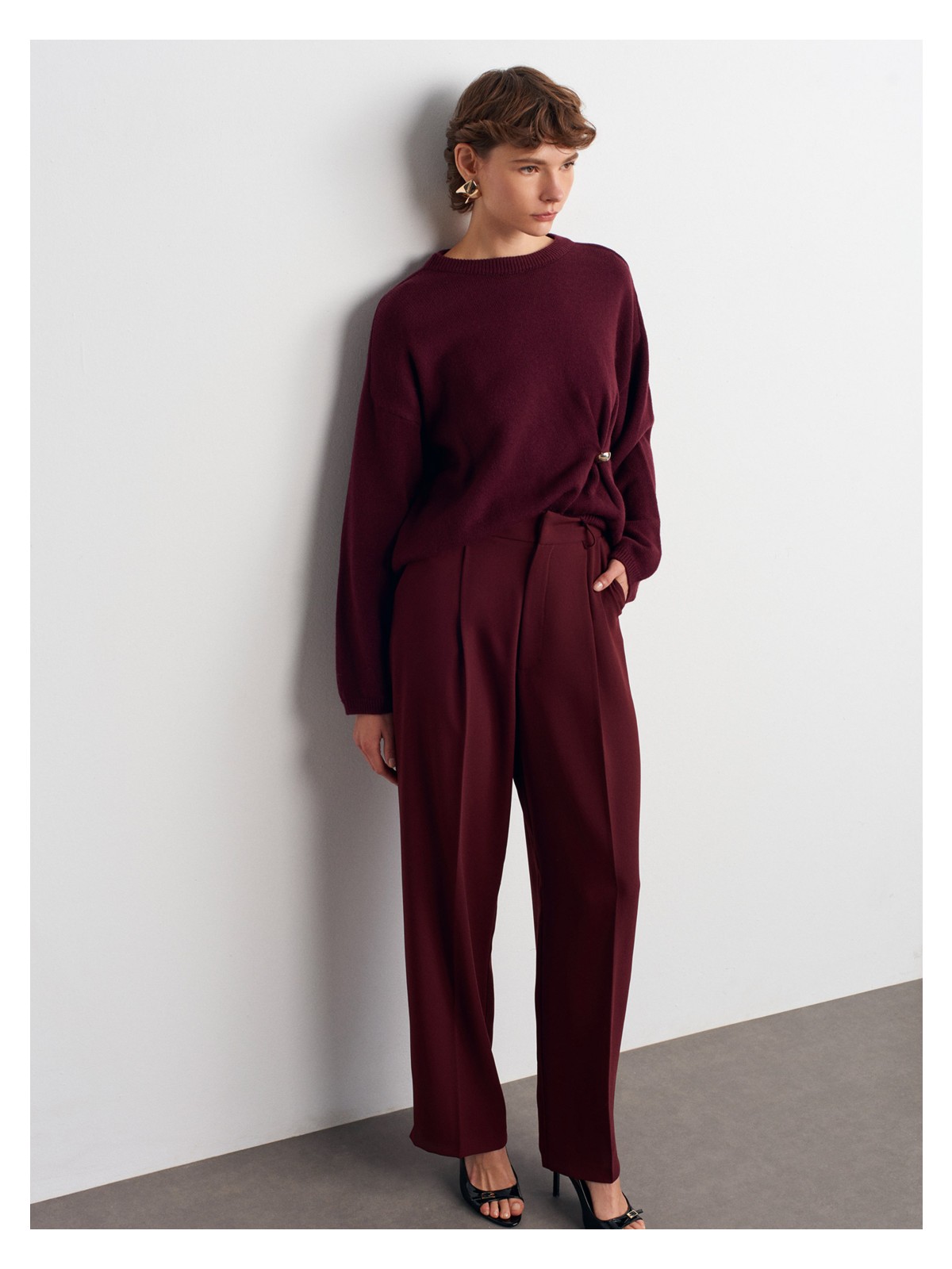 Dilvin 7954 Yüksek Bel Pantolon-Bordo