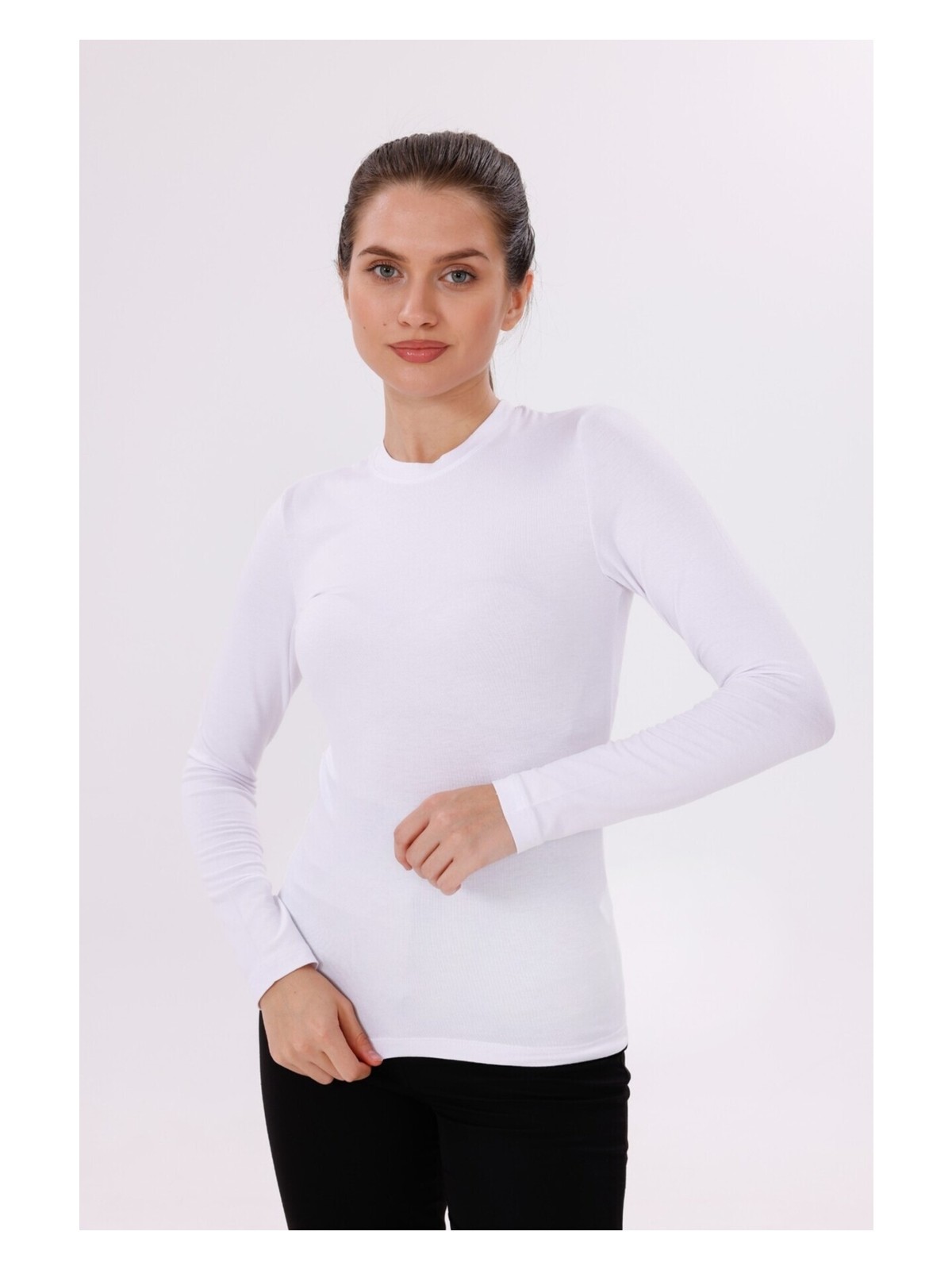 Yade Fashion Kadın Ekru Uzun Kol Body - Bisiklet Yaka - Görsel 3