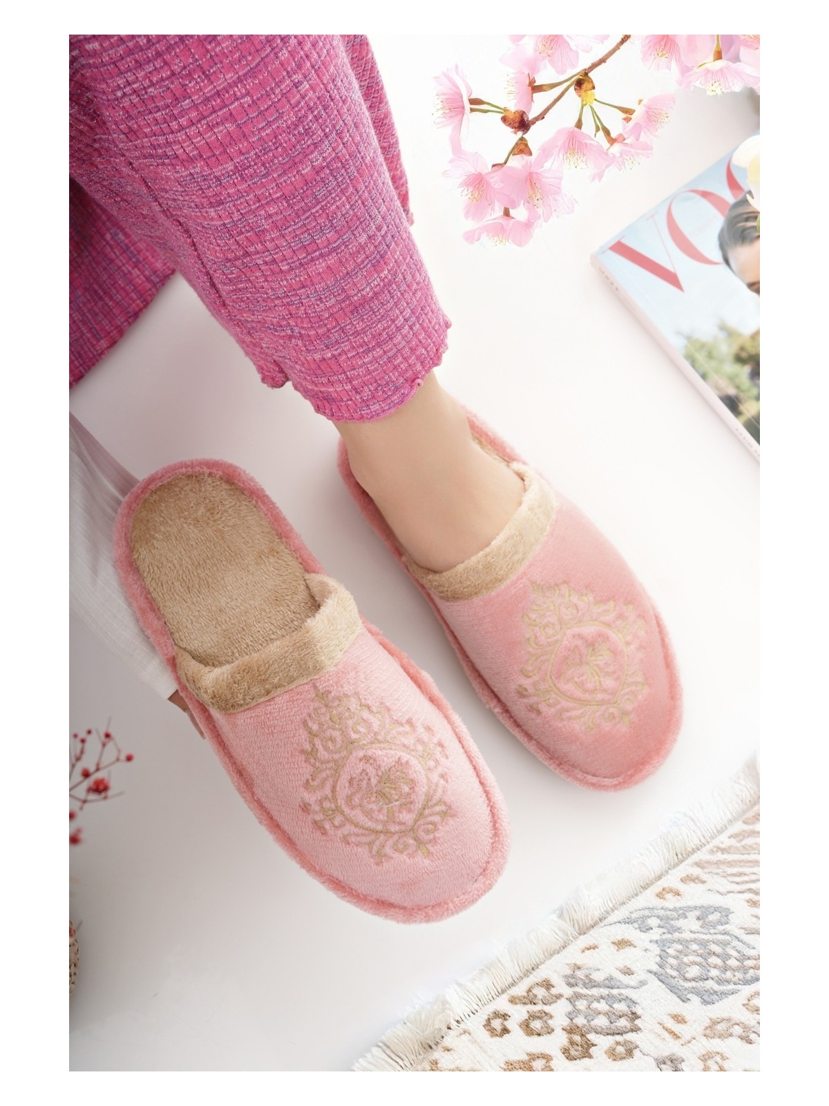 Moda Fırsat Kadın Ev Terliği Peluş Yıkanabilir Içi Yünlü Kürklü Terlik Misafir Çeyiz Bohça Gelin Terliği - Görsel 7