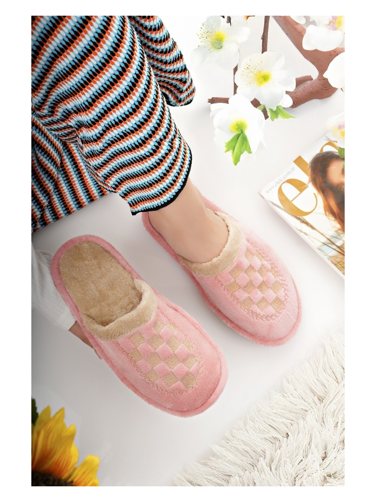 Moda Fırsat Kadın Ev Terliği Peluş Yıkanabilir Içi Yünlü Kürklü Terlik Misafir Çeyiz Bohça Gelin Terliği - Görsel 5