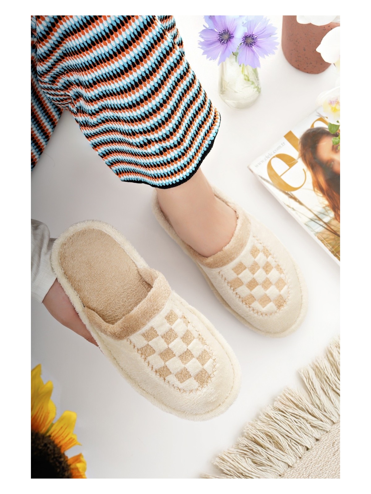 Moda Fırsat Kadın Ev Terliği Peluş Yıkanabilir Içi Yünlü Kürklü Terlik Misafir Çeyiz Bohça Gelin Terliği - Görsel 6