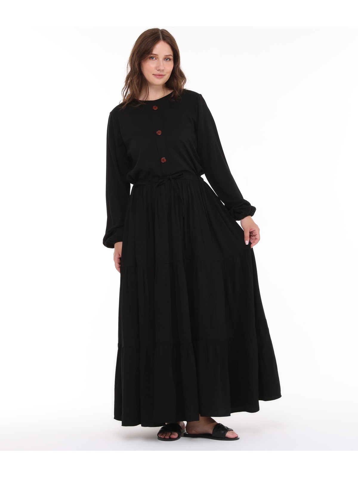 She Best Viskon Kumaş Siyah Uzun Tesettür Elbise