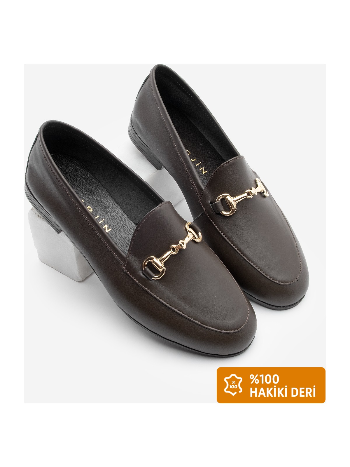 Marjin Kadın Hakiki Deri Zincirli Loafer Günlük Ayakkabı Tanle Taba Süet - Görsel 6