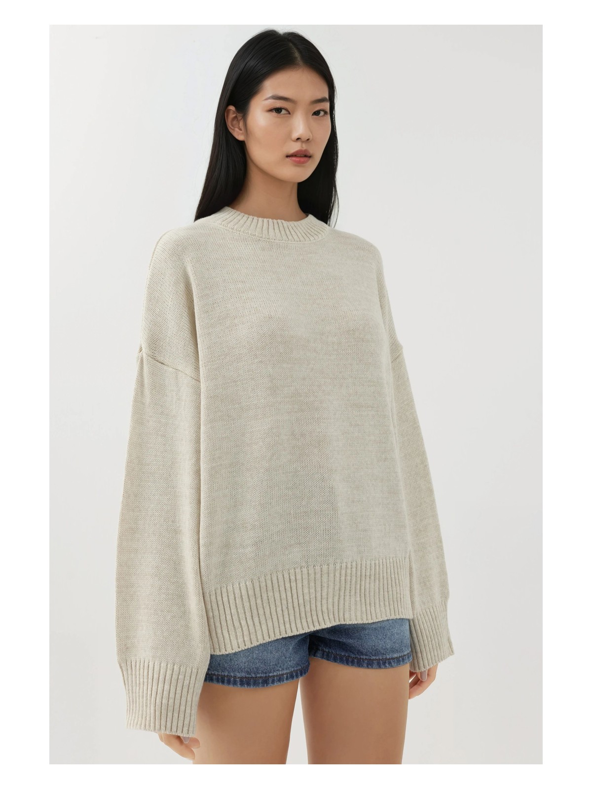 Hiccup Kadın Bisiklet Yaka Relax Fit Yumuşak Triko Kazak Tozlu Beyaz