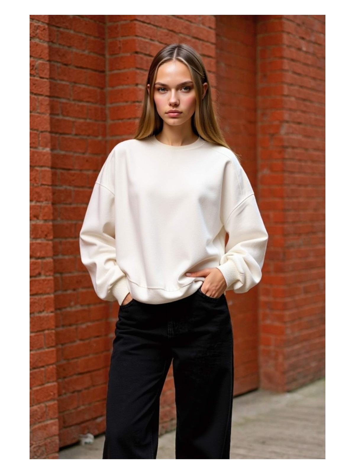 DeFacto Oversize Geniş Kalıp Bisiklet Yaka Basic Düz Kalın Gri Sweatshirt D9022AXNS - Görsel 3