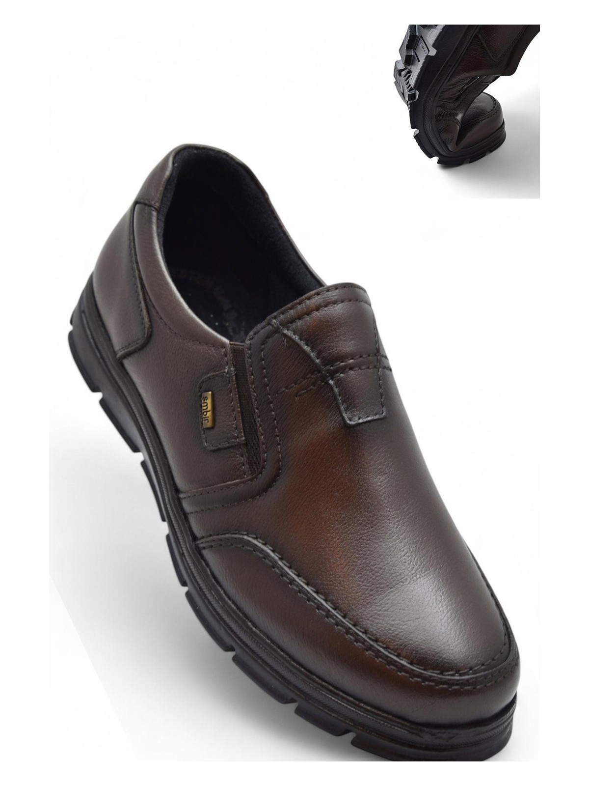 Ispartalılar TAB1645-S Kışlık Tam Ortopedik Taban %100 Hakiki Deri Bağcıksız Erkek Ayakkabı Kauçuk Kaymaz Taban