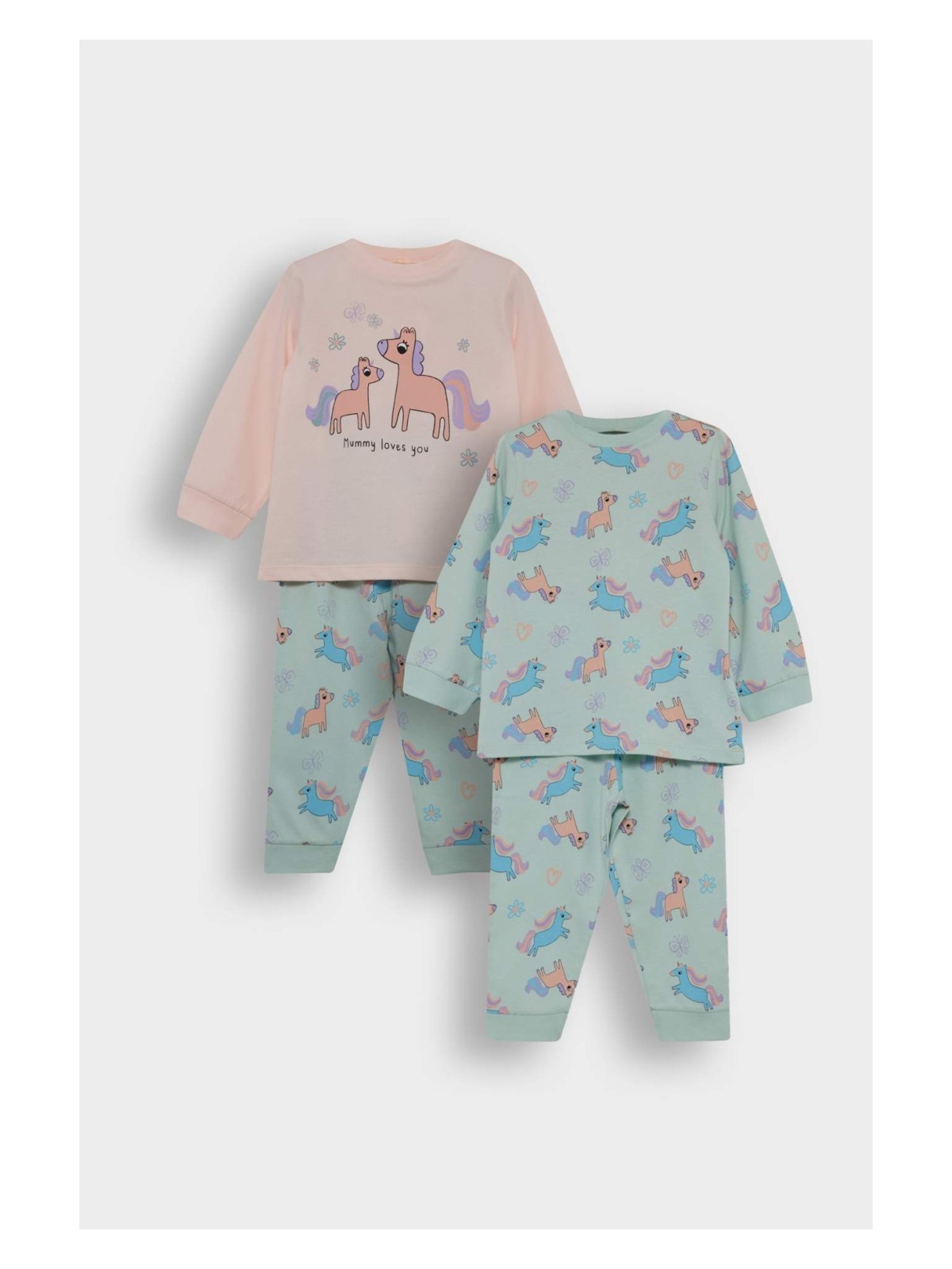 DeFacto %100 Pamuklu Unıcorn Desenli Beli Lastikli 4'lü Pijama Takımı Kız Bebek F7201A525AU