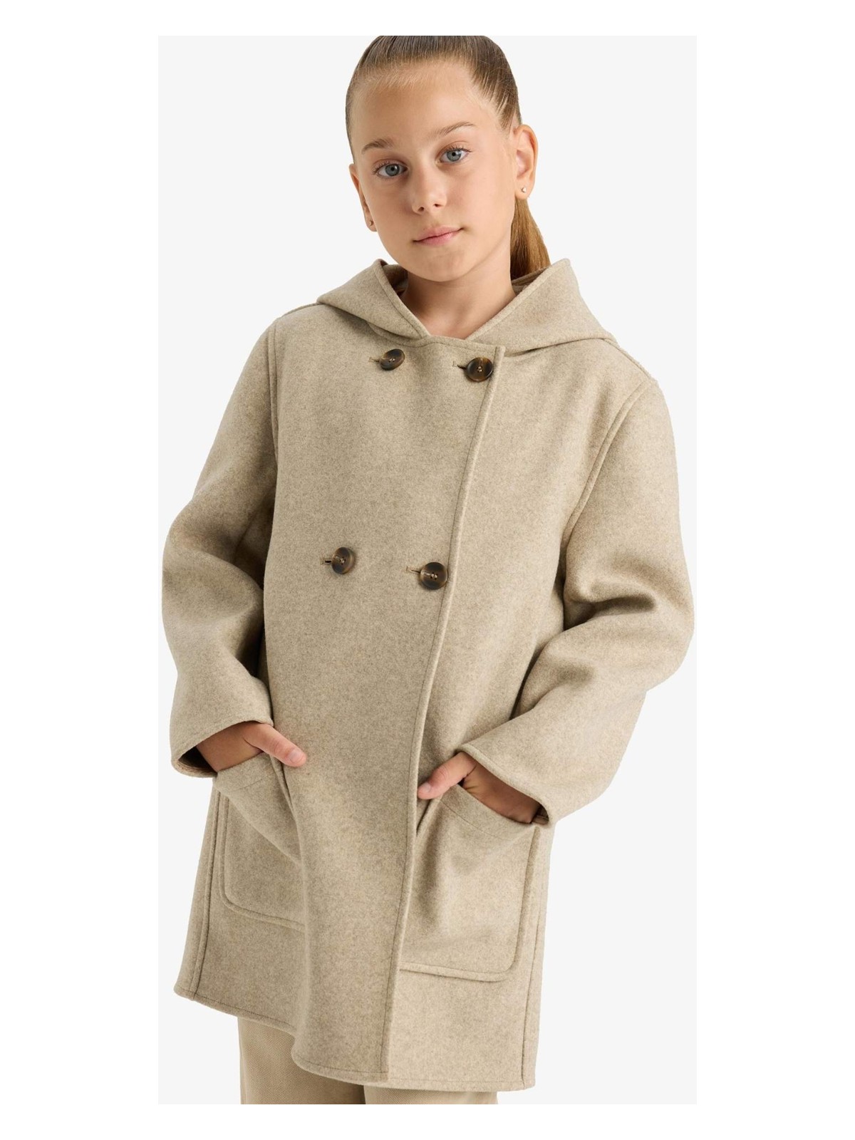 DeFacto Kapüşonlu Cepli Kaşe Parka Kız Çocuk C8554A825AU