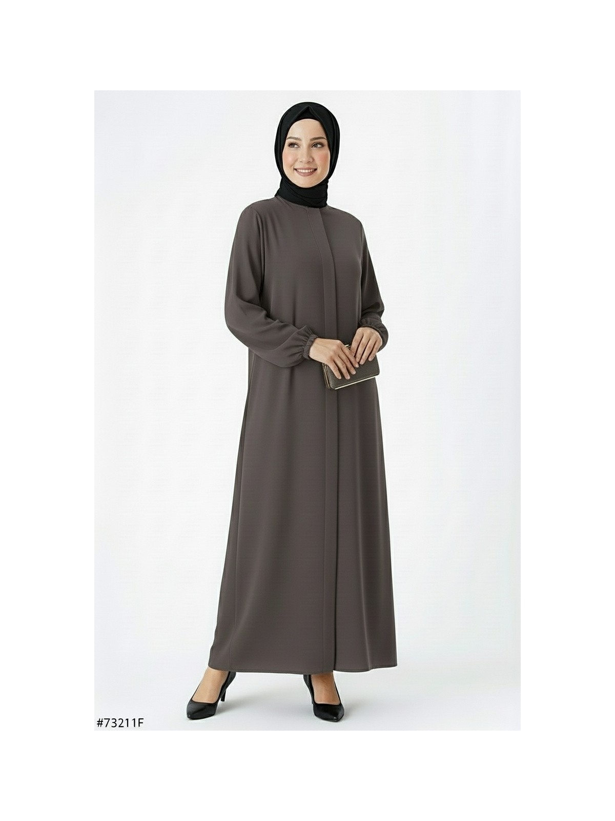 Medine Ipeği Mevlana Kesim Cepli Kuşaklı Bol Ferace Siyah - Görsel 6