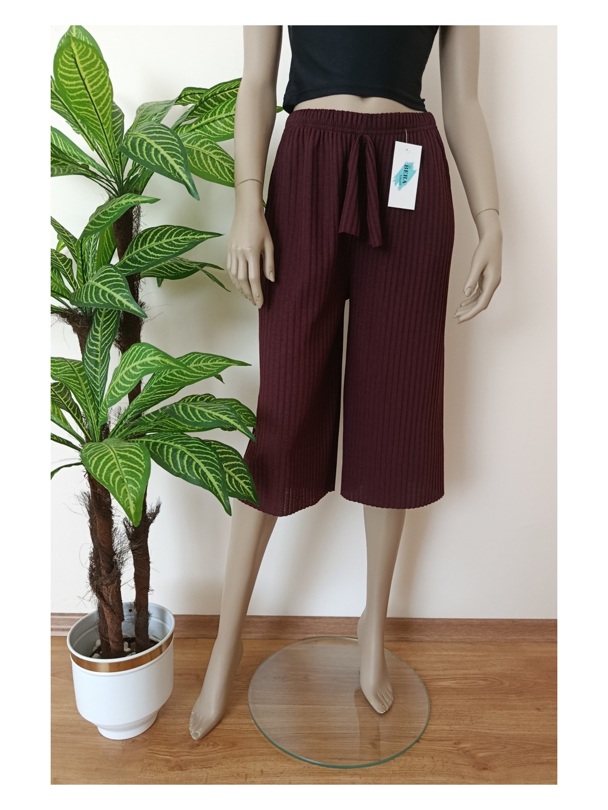 Vip Bera Tekstil Kadın Bordo Fitilli Çizgili Penye Pamuklu Bermuda Alt