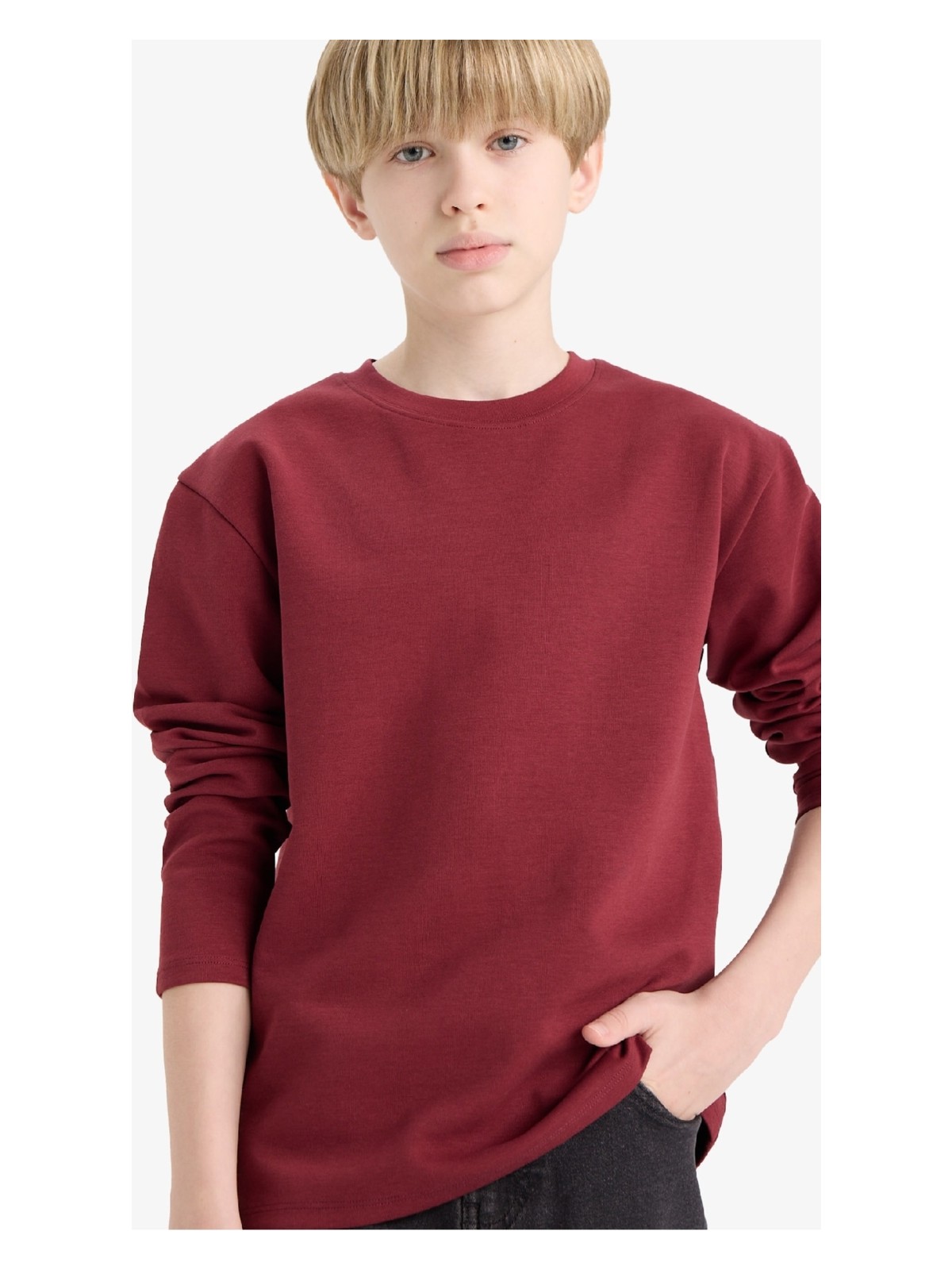 DeFacto Bisiklet Yaka Basic Düz Uzun Kollu Okul Tişörtü Erkek Çocuk E9661A825AU - Görsel 4