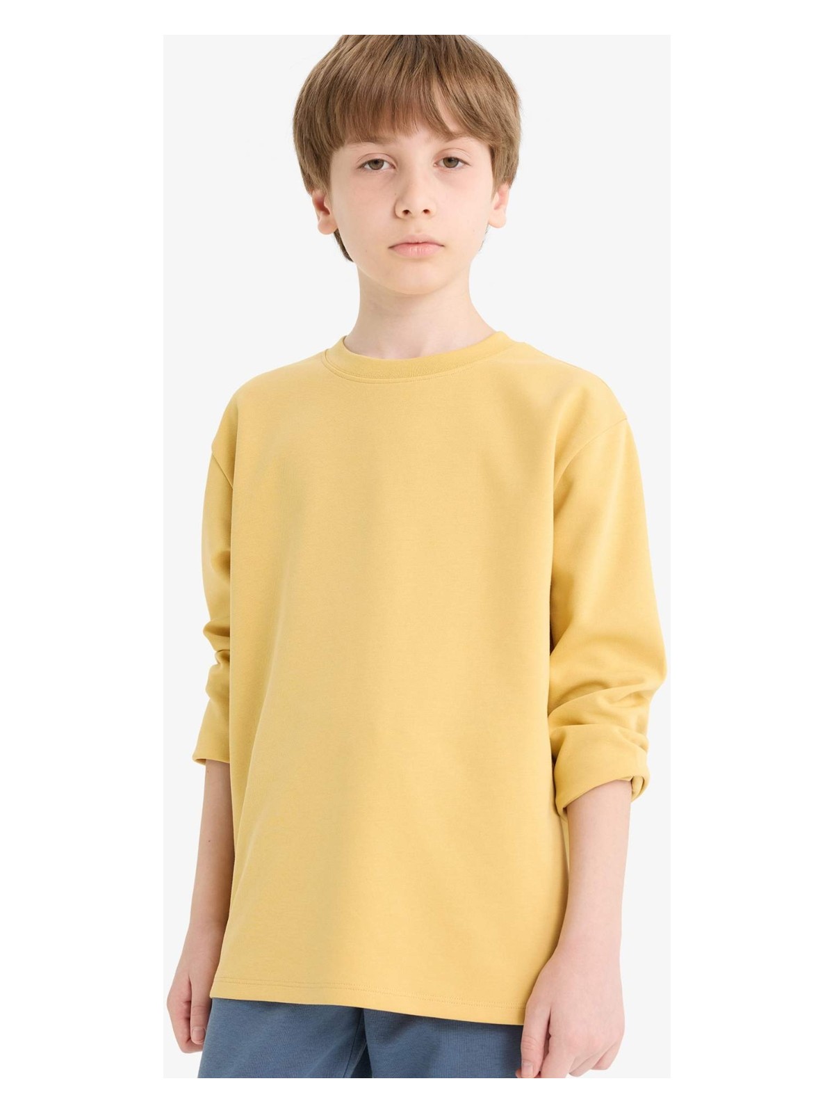 DeFacto Bisiklet Yaka Basic Düz Uzun Kollu Okul Tişörtü Erkek Çocuk E9661A825AU