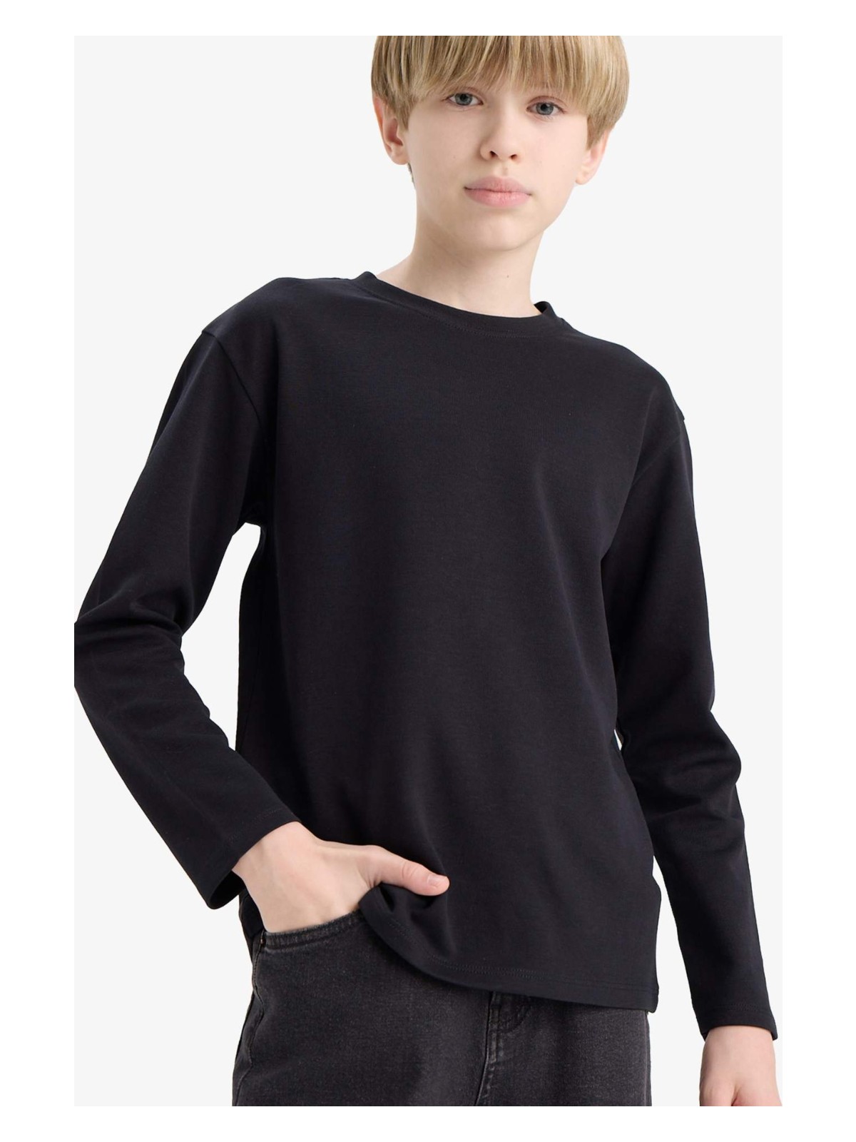 DeFacto Bisiklet Yaka Basic Düz Uzun Kollu Okul Tişörtü Erkek Çocuk E9661A825AU - Görsel 3