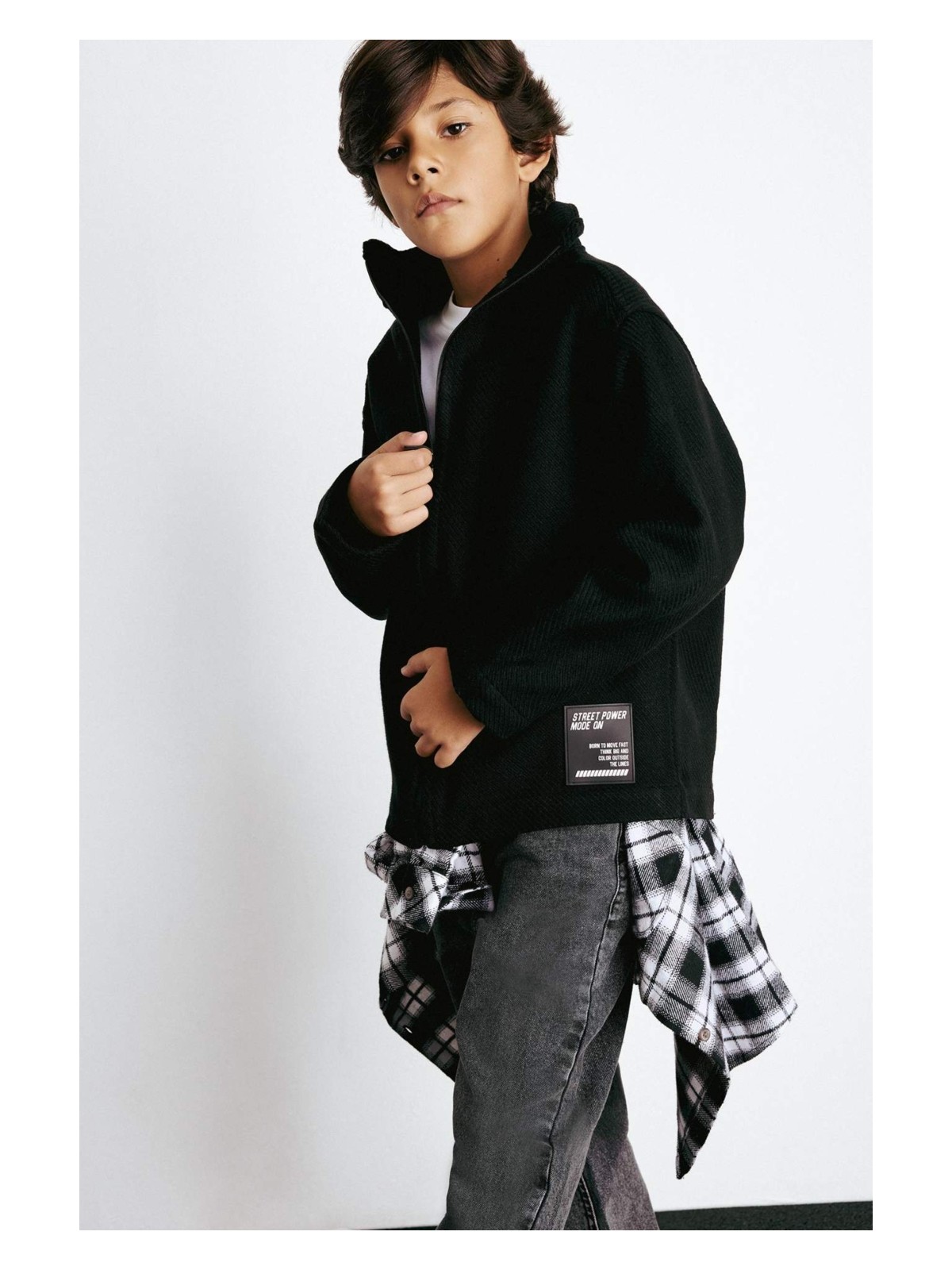 DeFacto Oversize Geniş Kalıp Dik Yaka Uzun Kollu Fermuarlı Gömlek Ceket Erkek Çocuk F1473A825WN