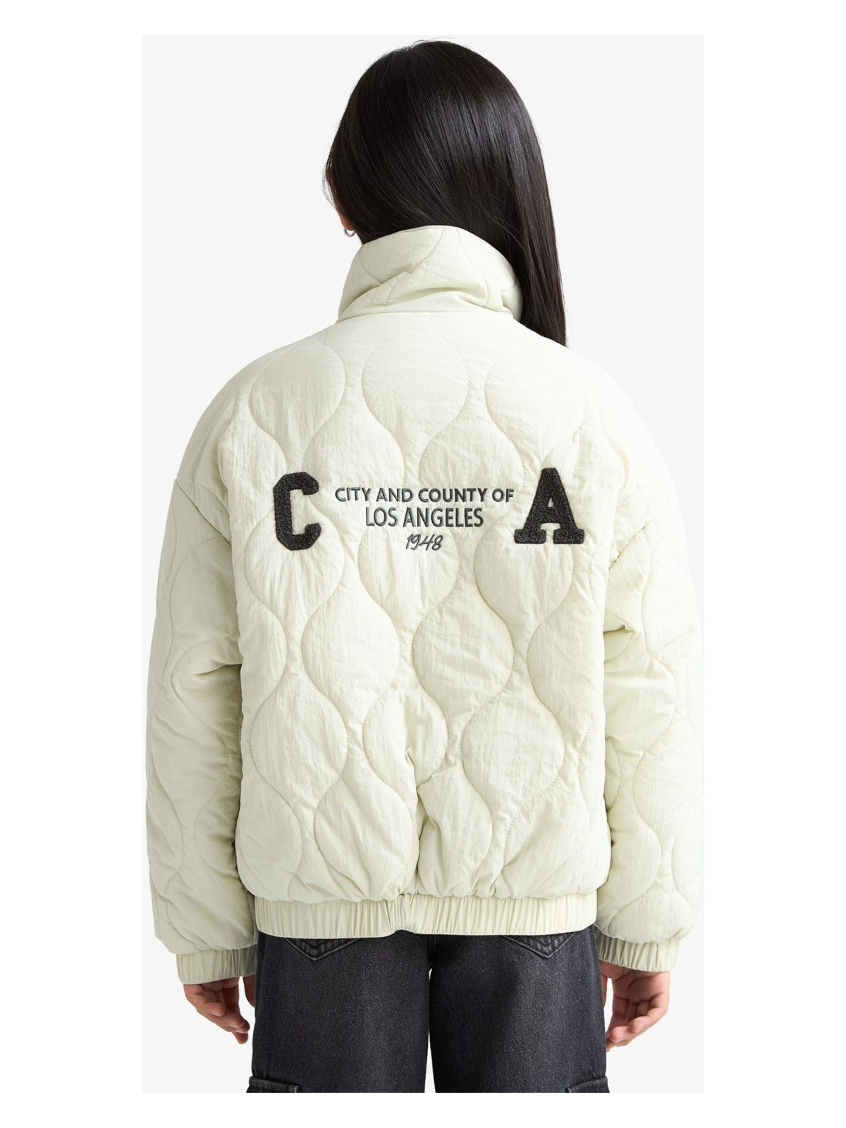 DeFacto Su Geçirmez Sırt Baskılı Fermuarlı Kapitoneli Mont Kız Çocuk E9937A825AU