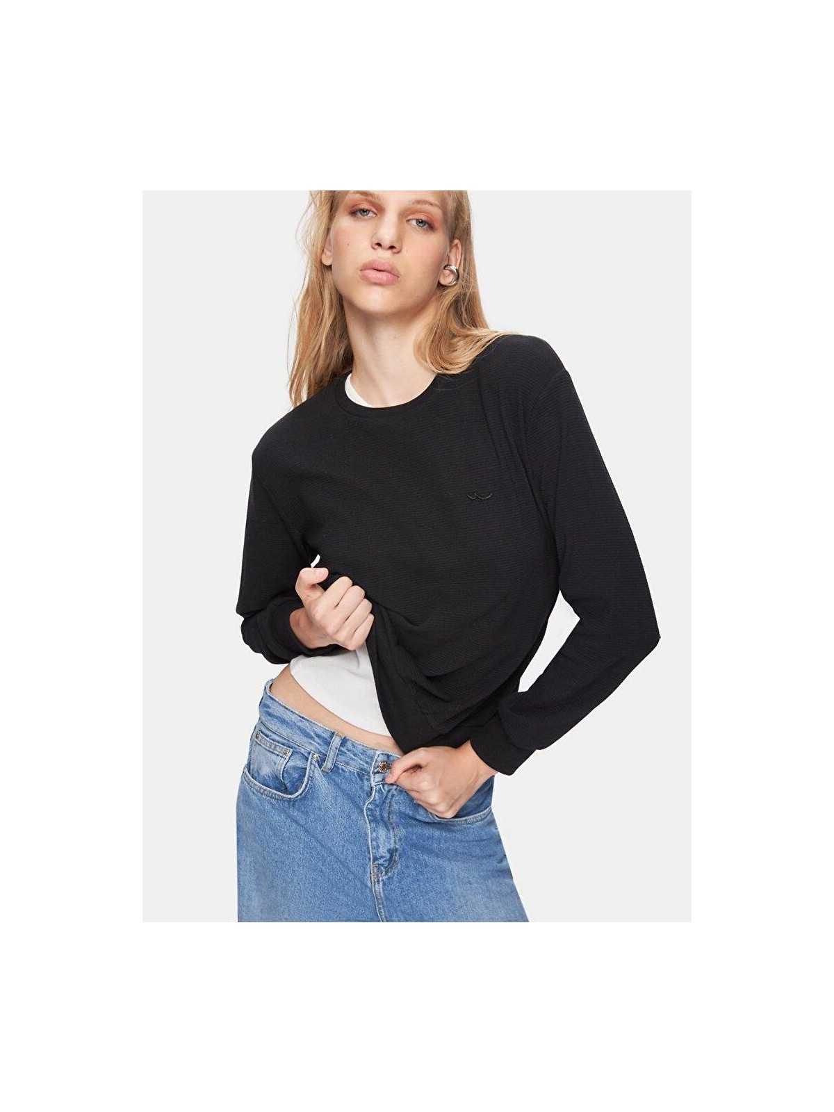 LTB Kadın Sıfır Yaka Uzun Kollu Siyah Sweatshırt - Görsel 9