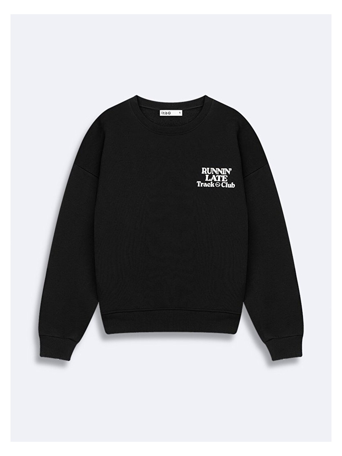 LTB Sıfır Yaka Sloganlı Uzun Kollu Basıc Siyah Sweatshırt