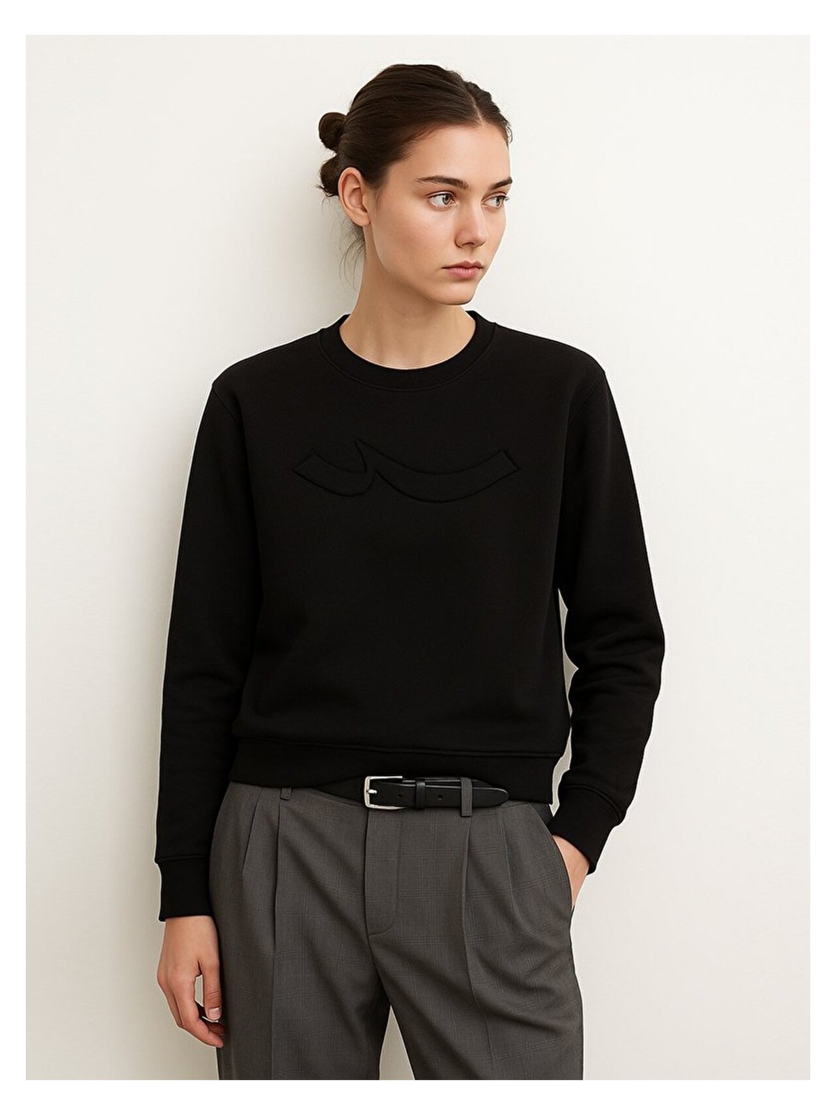 LTB Uzun Kollu Sıgn Baskılı Bisiklet Yaka Siyah Sweatshırt