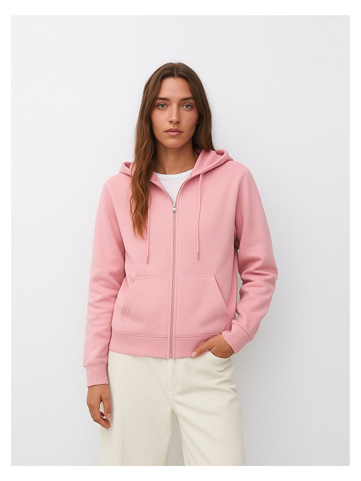 LTB Uzun Kollu Kapüşonlu Önü Fermuarlı Krem Sweatshırt - Görsel 4