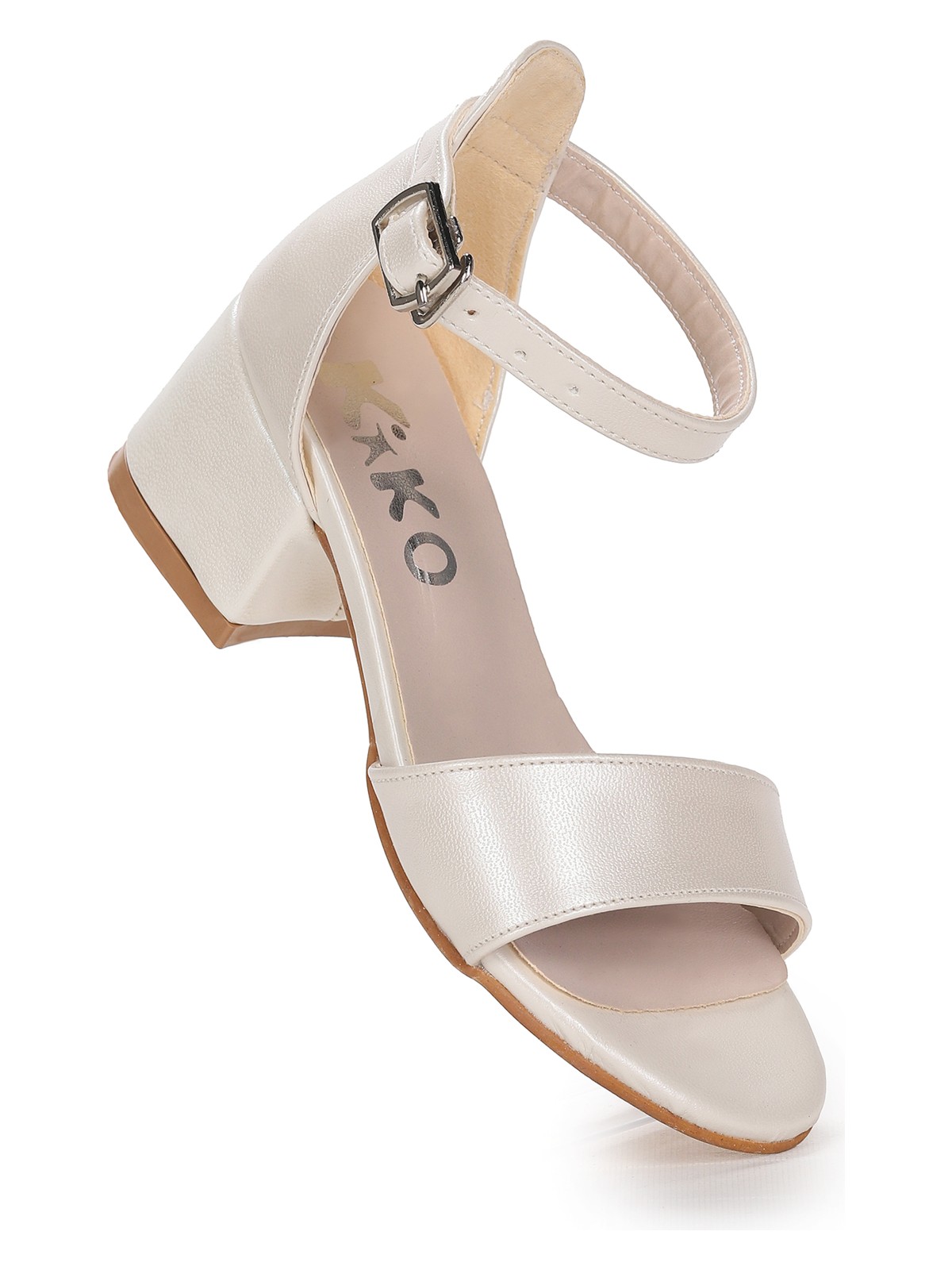 Kiko Kids Sheila Cilt Günlük Kız Çocuk 4 cm Topuklu Sandalet Abiye Ayakkabı Sedef