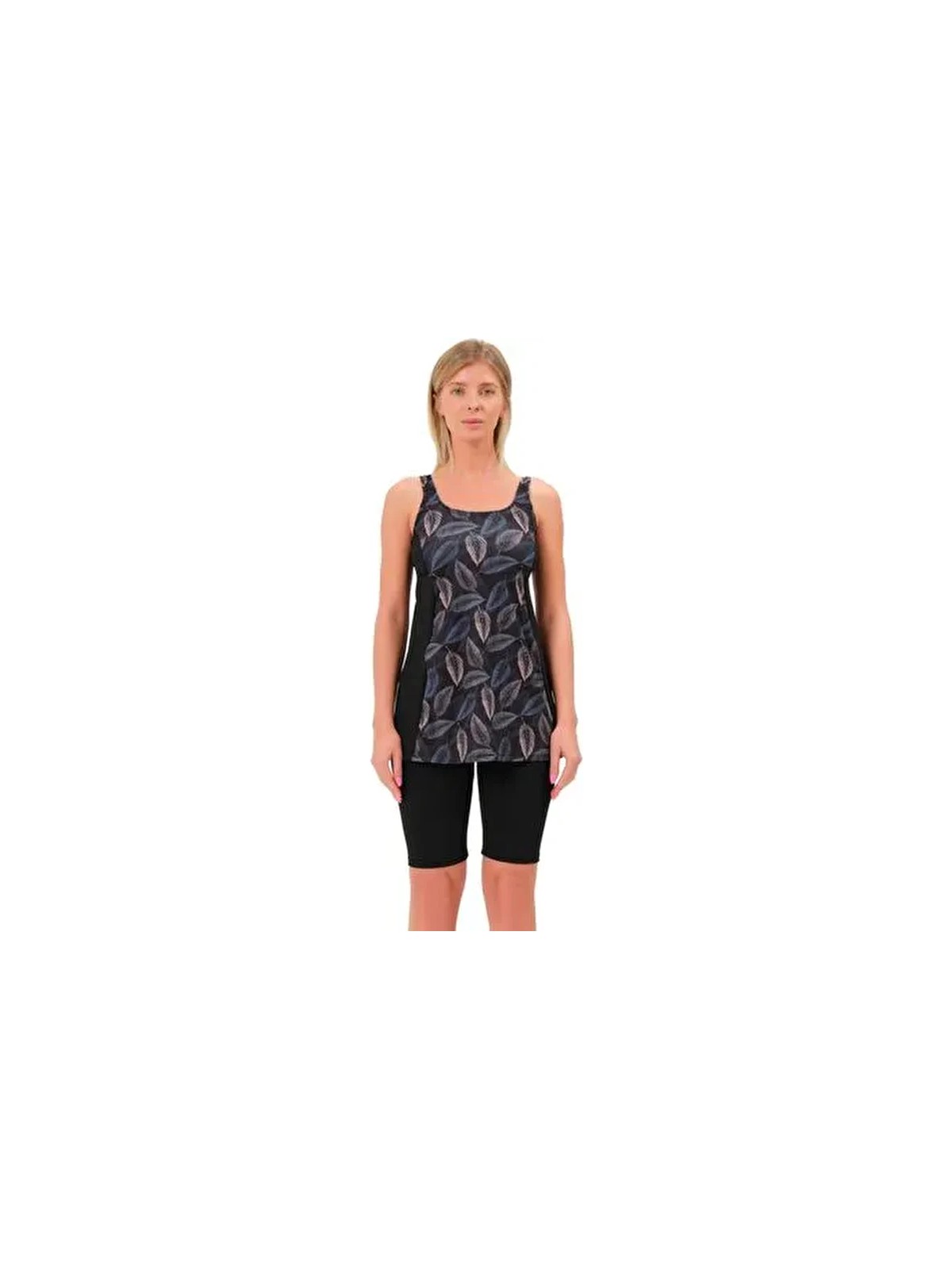 Argisa Taytkini Garnili Desenli Şortlu Tankini 5534 Siyah Gri Büyük Beden