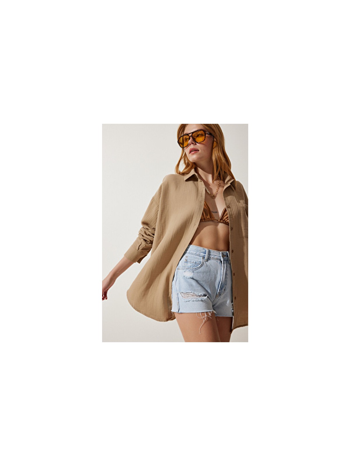 Happiness İstanbul Kadın Siyah Cepli Oversize Müslin Gömlek MX00150 - Görsel 5