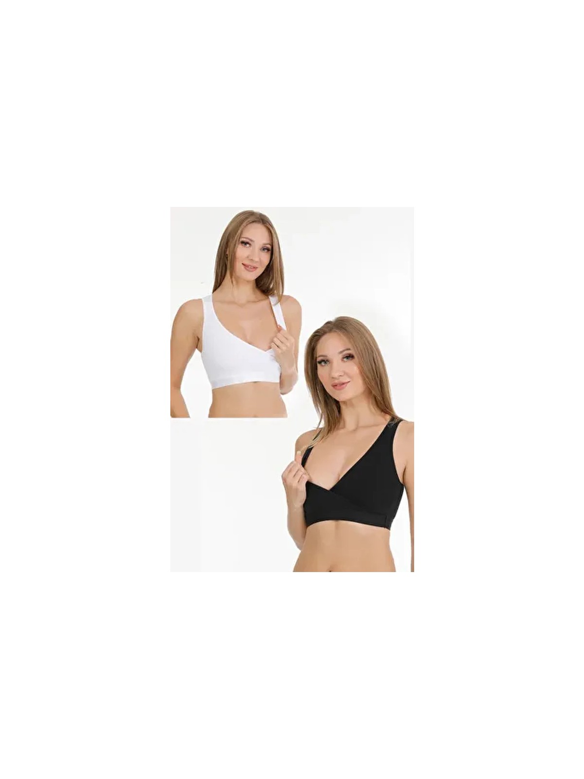 Parlingerie Siyah-Beyaz Emzirme Sporcu Büstiyeri 2'li Set Pamuklu Düz Desen Konforlu Tasarım