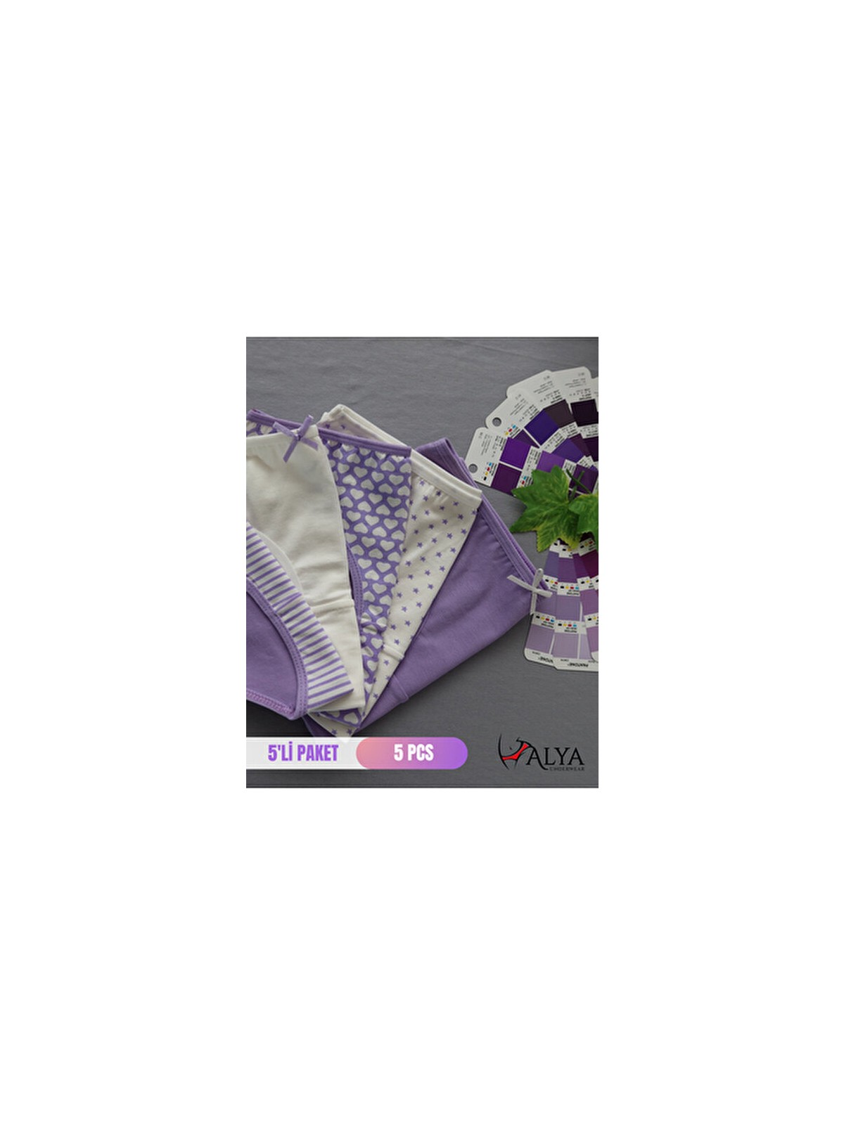 Alya Underwear Kız Çocuk 5'li Paket Garson Pamuklu Kumaş Lila Varyant Slip Külot Rahat Tasarım 6-7 Yaş