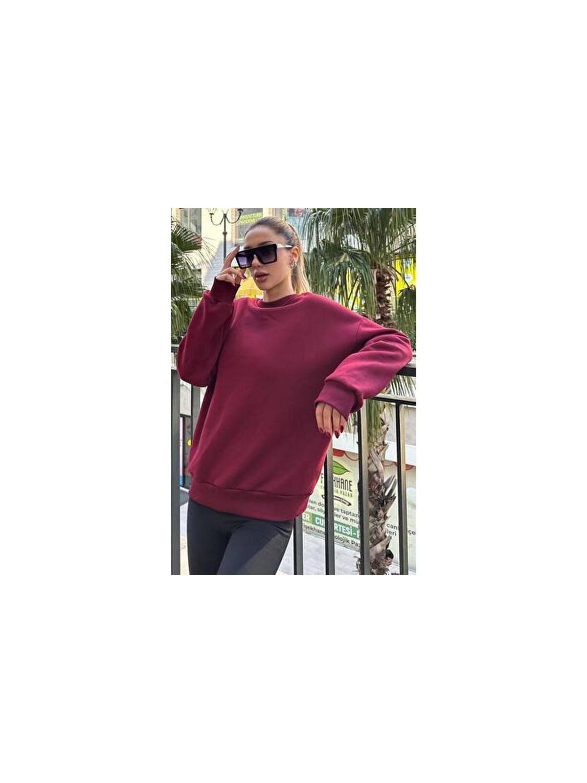 Madmext Kadın Bordo Oversize Basic Sweatshirt Rahat Kullanım İçin Tasarlandı - Görsel 3
