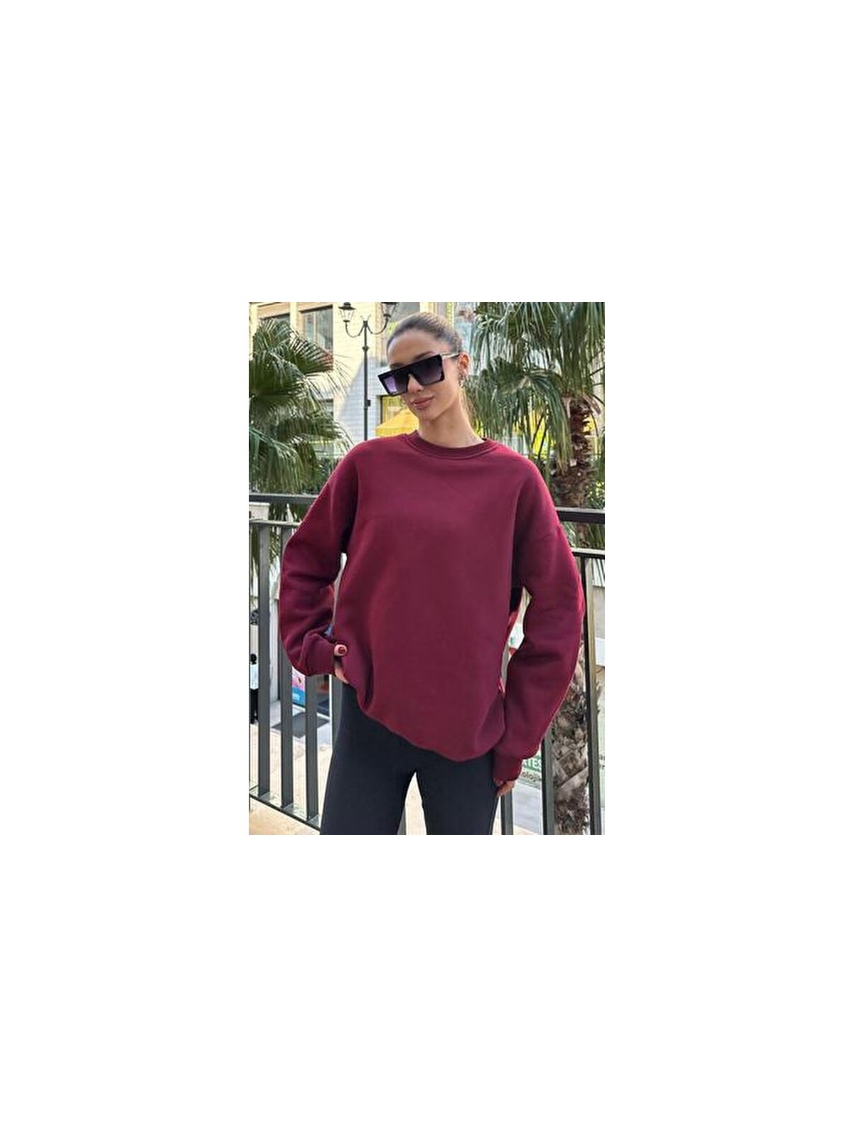 Madmext Kadın Bordo Oversize Basic Sweatshirt Rahat Kullanım İçin Tasarlandı - Görsel 4