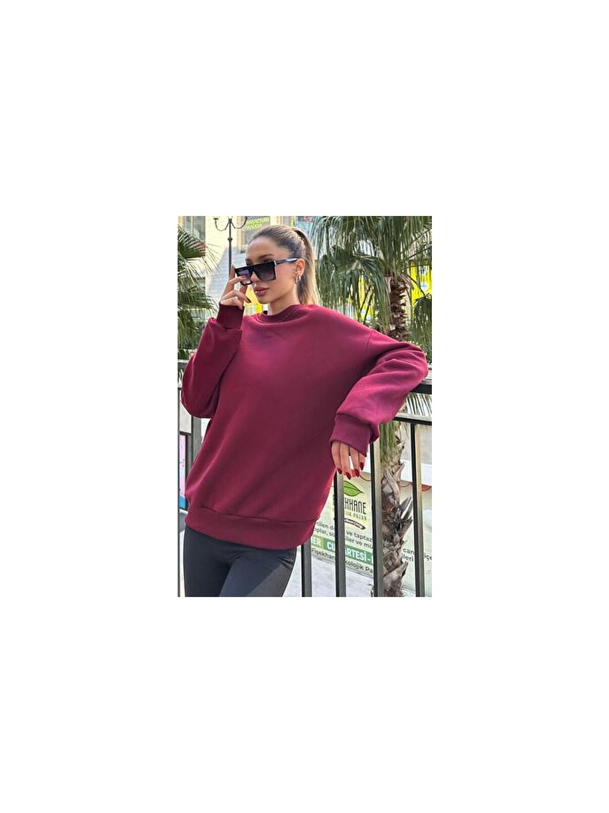 Madmext Kadın Bordo Oversize Basic Sweatshirt Rahat Kullanım İçin Tasarlandı - Görsel 5