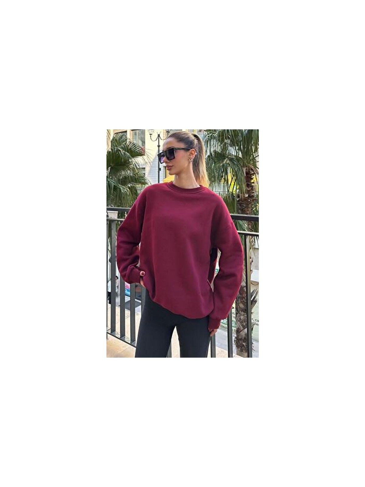 Madmext Kadın Bordo Oversize Basic Sweatshirt Rahat Kullanım İçin Tasarlandı - Görsel 6