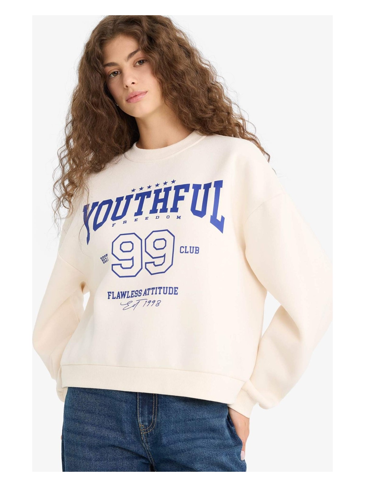 DeFacto Regular Fit Bisiklet Yaka Baskılı Sweatshirt E9502AX25WN