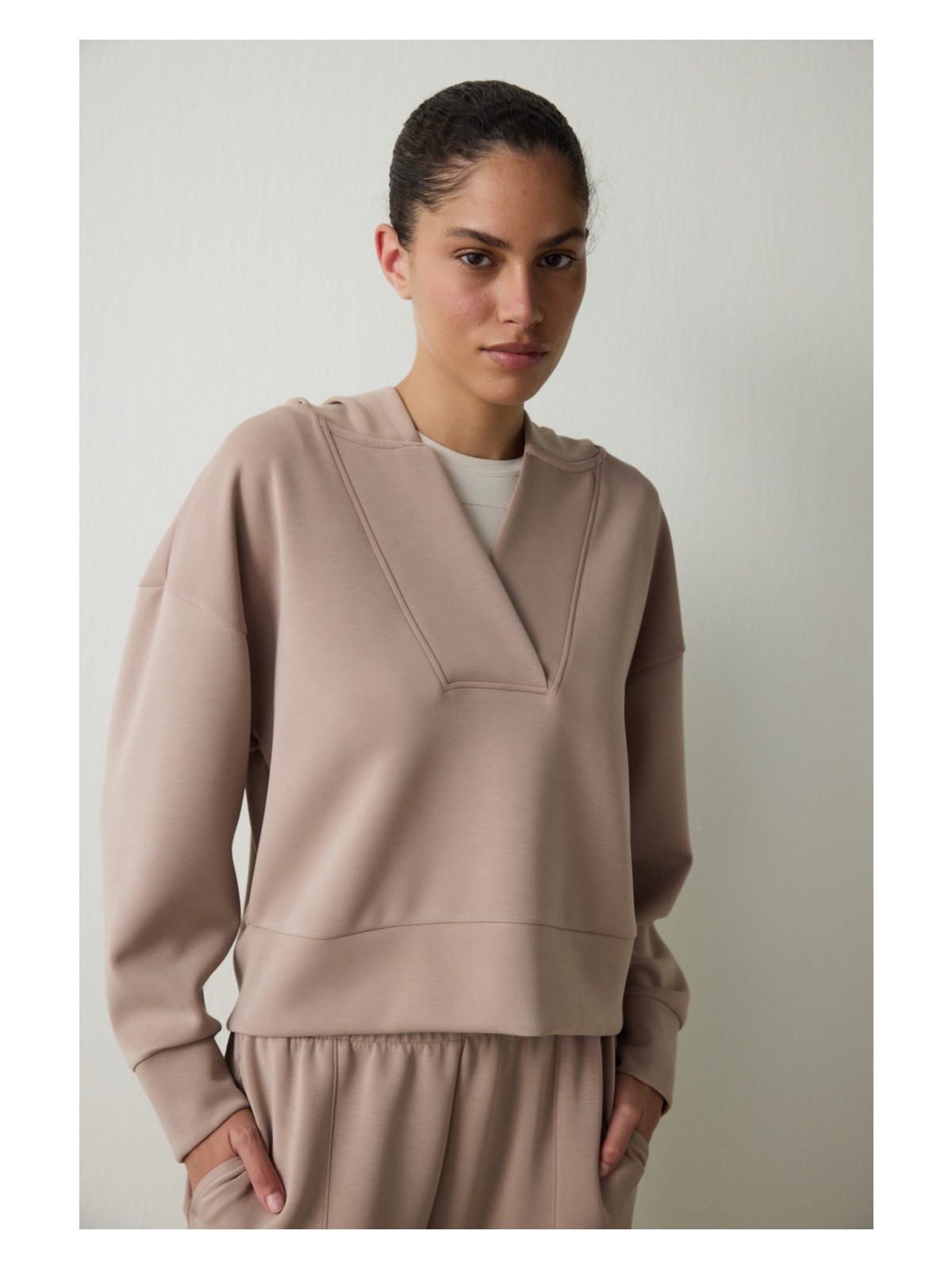 Penti Bej Kapüşonlu Modal Crop Sweatshirt