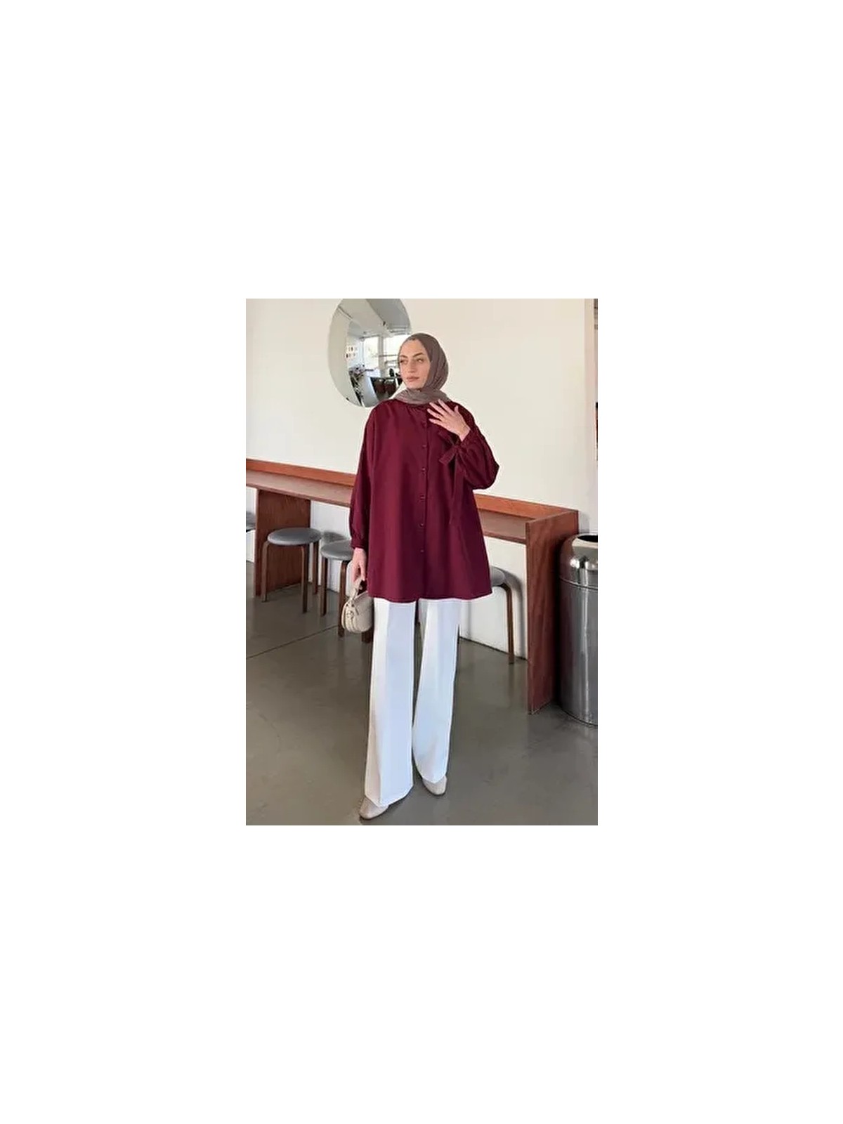 Lamelif Kadın Gömlek Uzun Kol Düz Desenli Günlük Kullanım İçin Kol Detaylı - Görsel 8