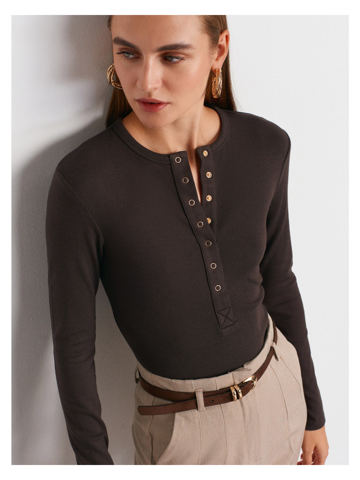 Dilvin 32024 Çıtçıtlı Modal Karışımlı Top-Ekru - Görsel 3