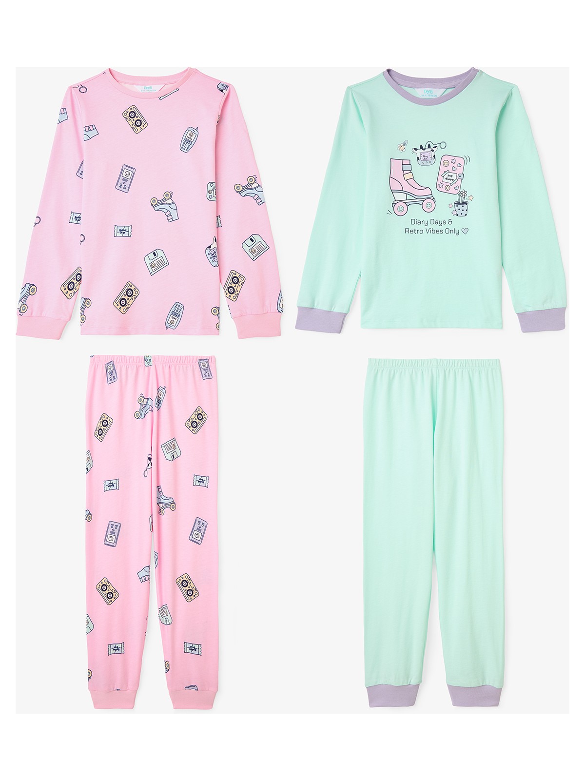 Penti Kız Çocuk Retro Oyuncak Desenli Pamuklu Uzun Kollu 2'li Pijama Takımı