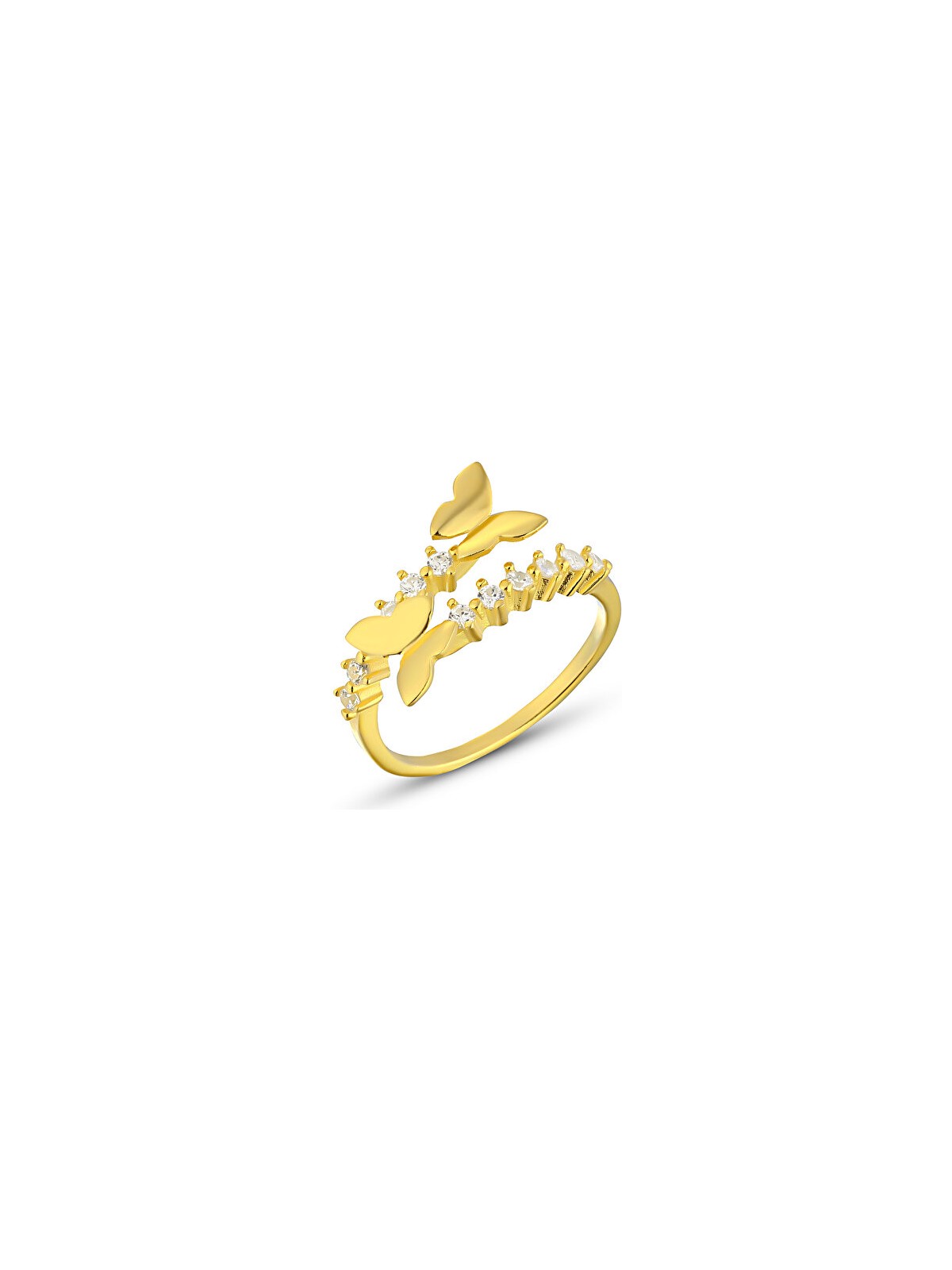 Zanaat Silver 925 Ayar Gümüş Zirkon Taşlı Altın Kaplama Ayarlanabilir Kelebek Yüzük