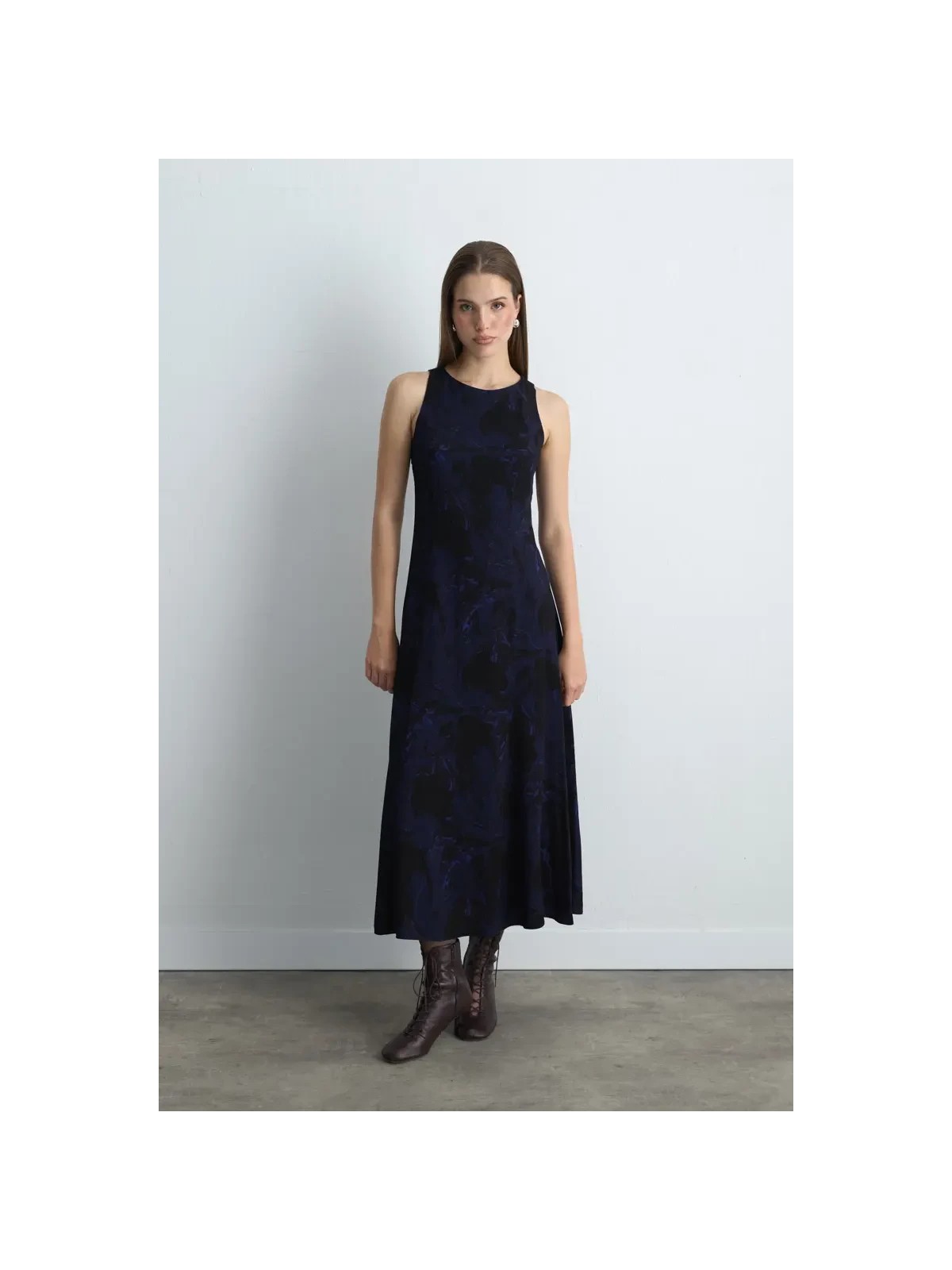 Gusto Anka Koleksiyonu Uzun Viskon Elbise - Lacivert