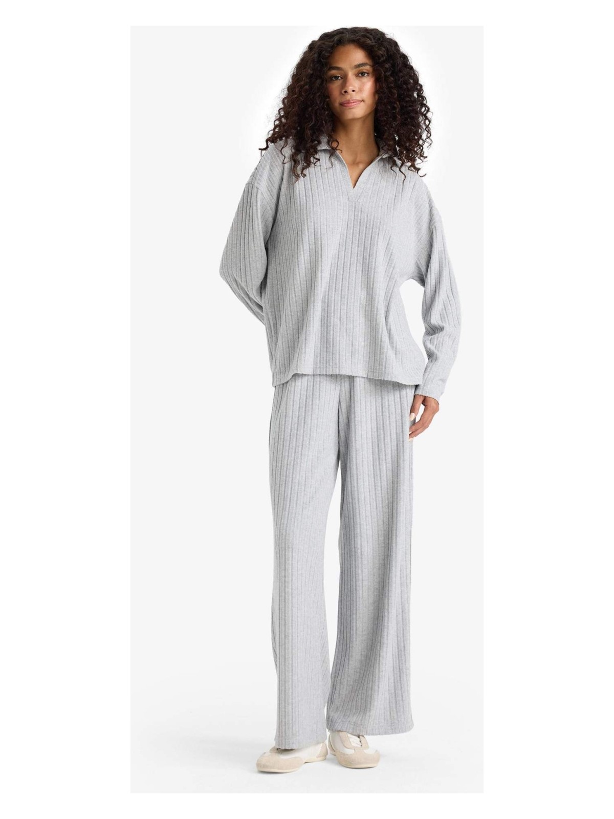 DeFacto Wide Leg Fitilli Kaşkorse Beli Lastikli Pantolon F1012AX25AU - Görsel 3