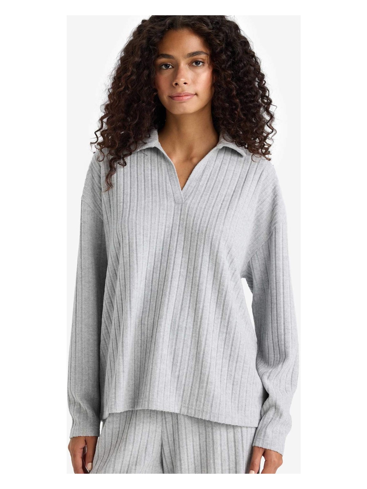 DeFacto Relax Fit Polo Yaka Fitilli Kaşkorse Uzun Kollu Tişört F1007AX25AU - Görsel 5