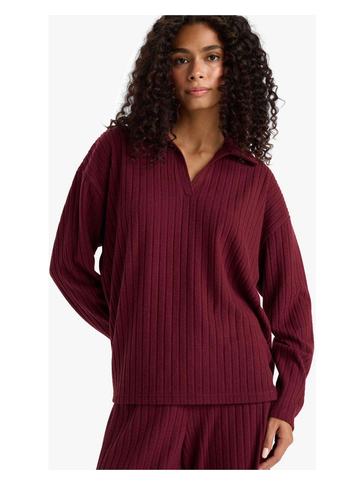 DeFacto Relax Fit Polo Yaka Fitilli Kaşkorse Uzun Kollu Tişört F1007AX25AU - Görsel 4