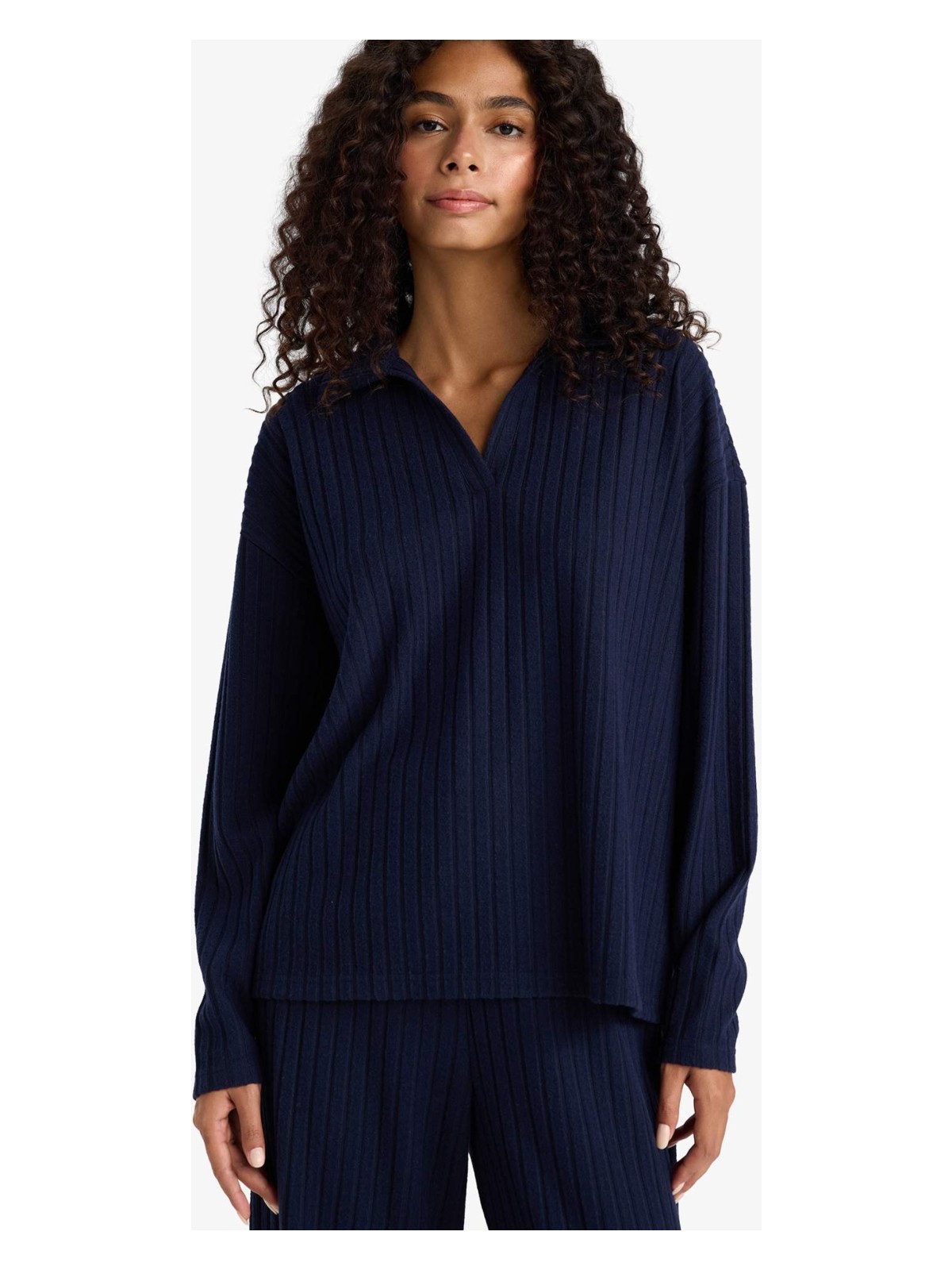 DeFacto Relax Fit Polo Yaka Fitilli Kaşkorse Uzun Kollu Tişört F1007AX25AU